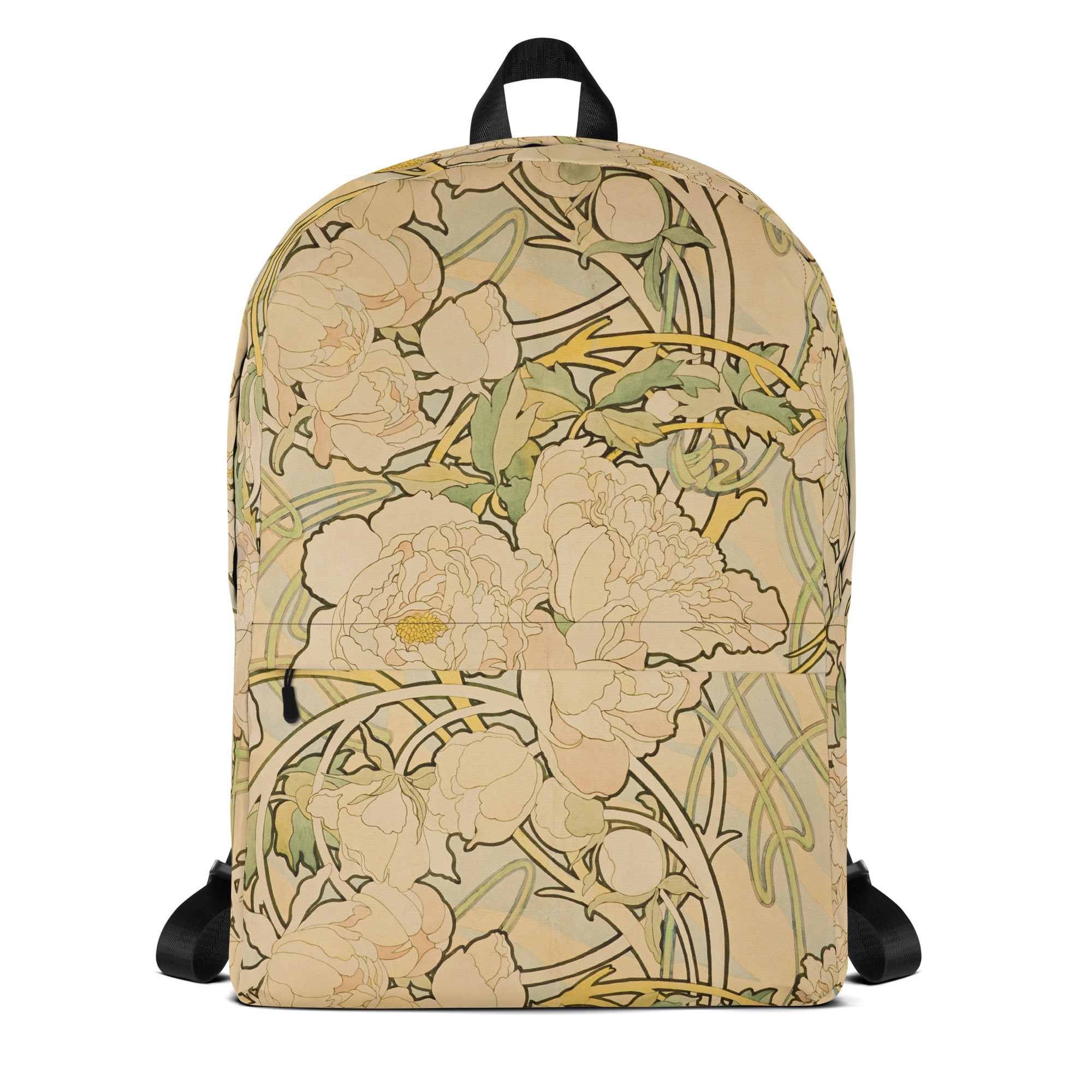 Backpack with Zippered Pocket Alphonse Mucha Peonies Vintage 1897 - Image 5