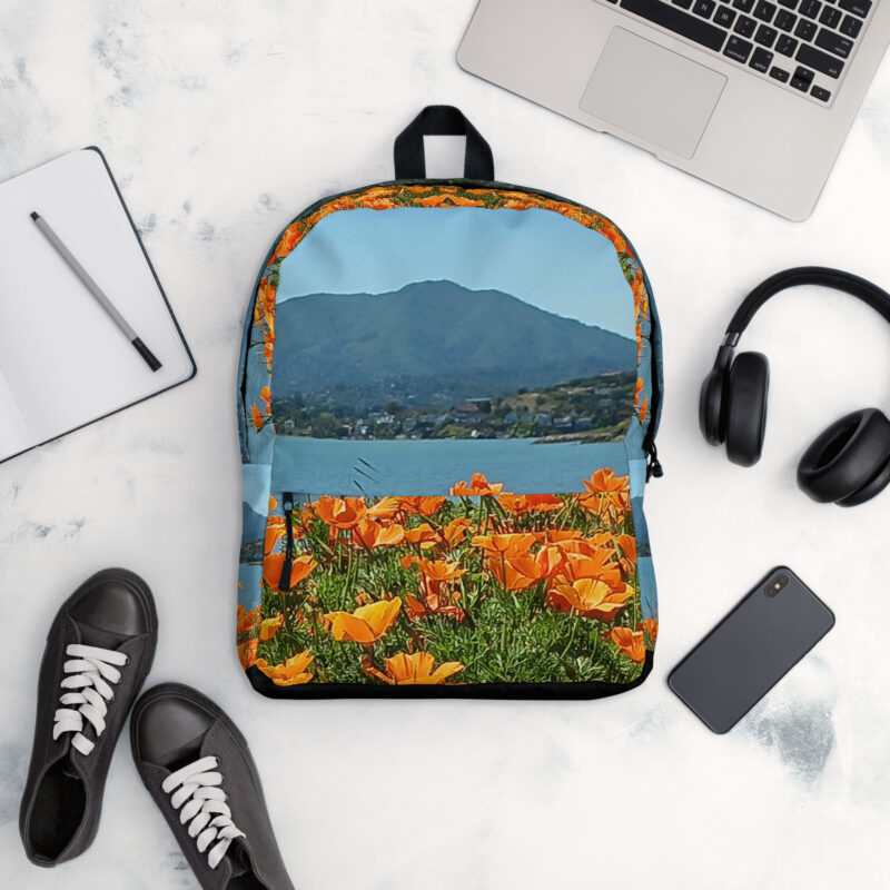 Backpack with Zippered Pocket Mt Tamalpais California Poppies