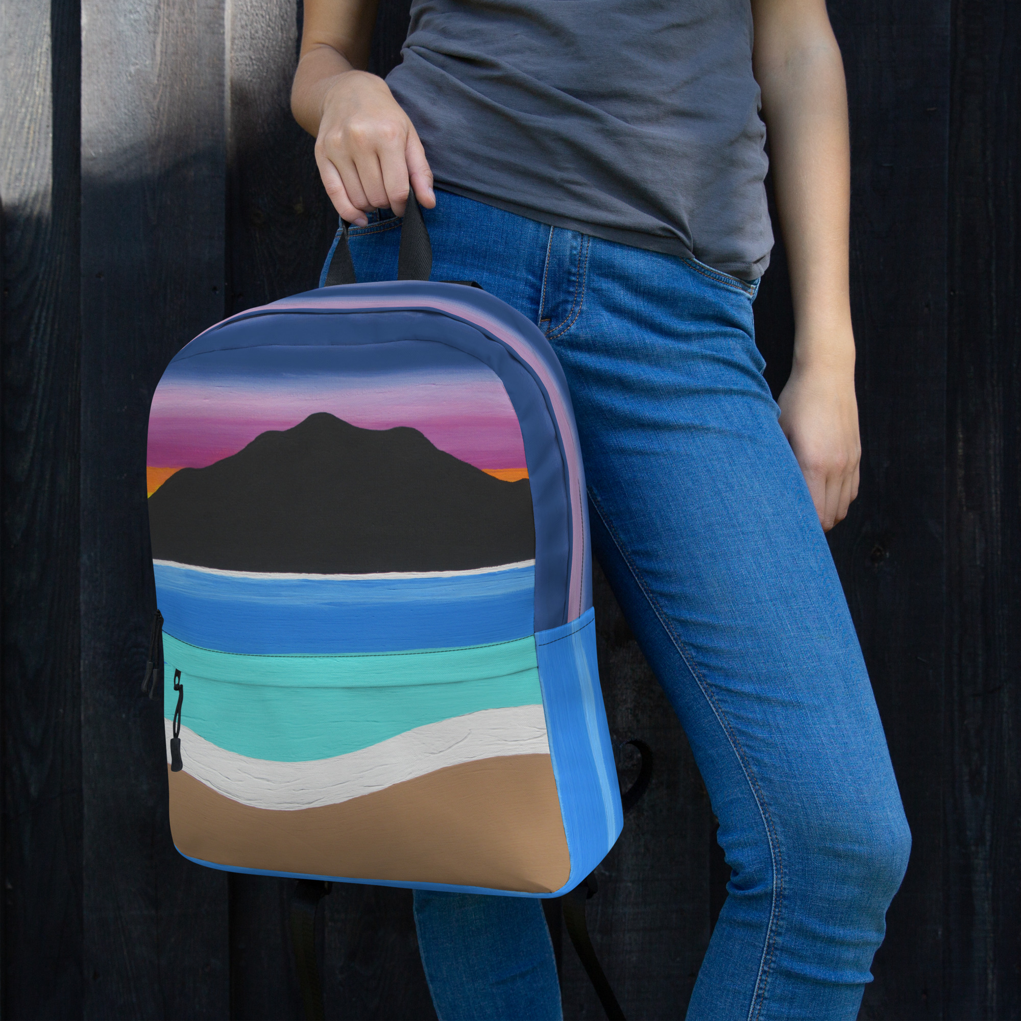 Backpack Zippered Pocket The Sleeping Lady's Serene Twilight Shoreline Mt Tamalpais - Image 7