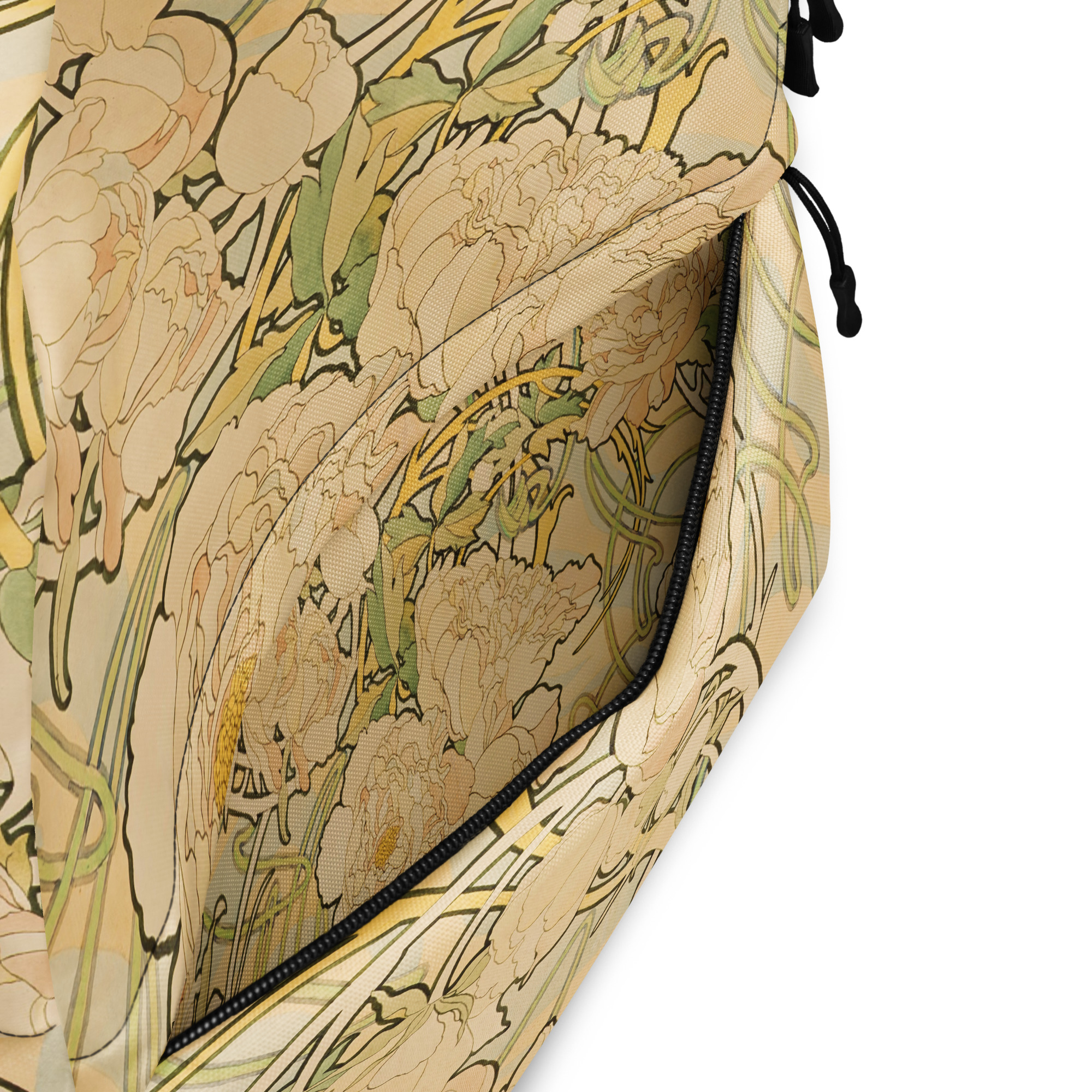Backpack with Zippered Pocket Alphonse Mucha Peonies Vintage 1897 - Image 9