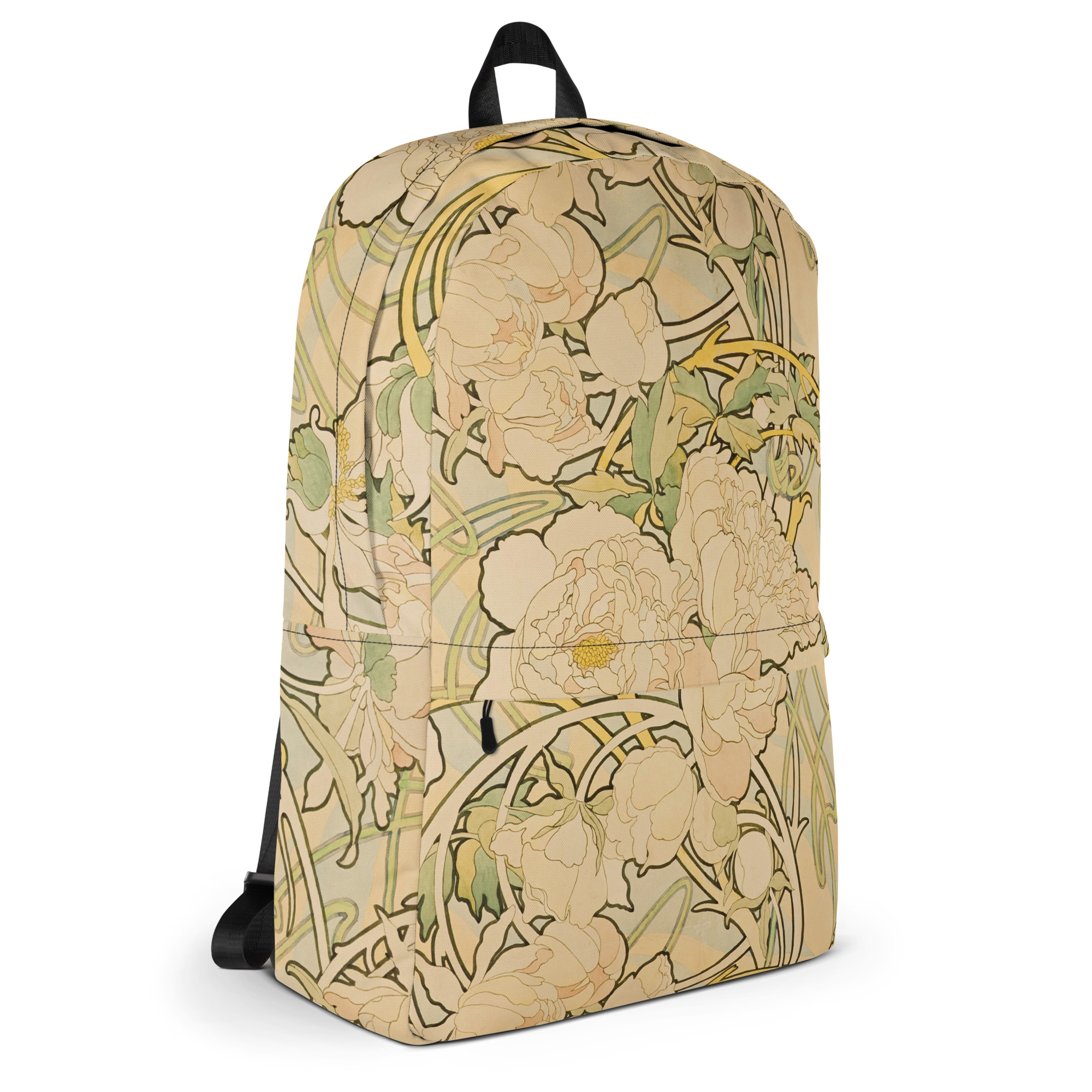 Backpack with Zippered Pocket Alphonse Mucha Peonies Vintage 1897 - Image 4