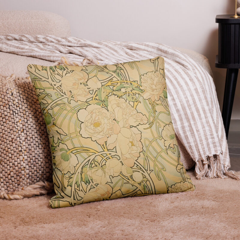 Premium Pillow Alphonse Mucha Peonies 1897