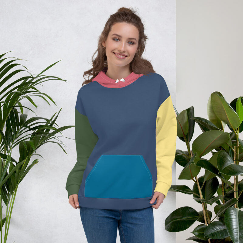 Unisex Hoodie Jewel Tones Block Colors Blue Green Yellow