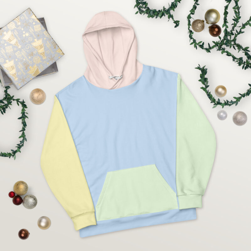Unisex Hoodie Pastel Color Block Blue Green Pink Yellow