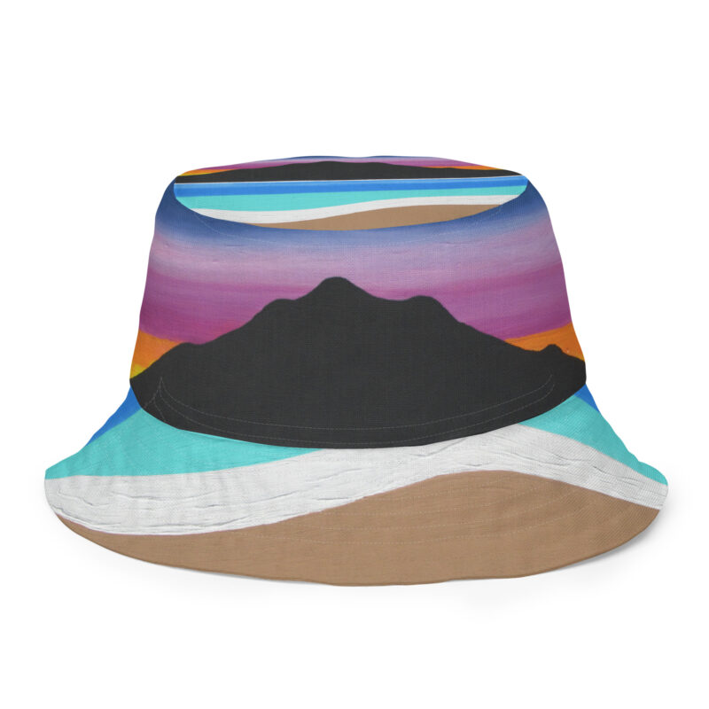 Reversible bucket hat The Sleeping Lady's Serene Twilight Shoreline Mt Tamalpais