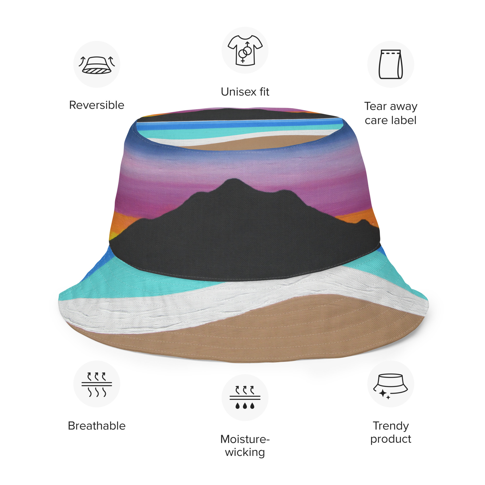 Reversible bucket hat The Sleeping Lady's Serene Twilight Shoreline Mt Tamalpais - Image 4