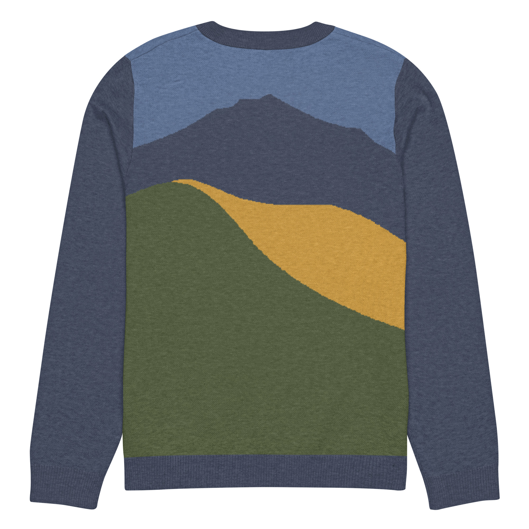 Knitted Mt Tamalpais Marin County California Sweater Unisex - Navy Denim Gold - Image 6