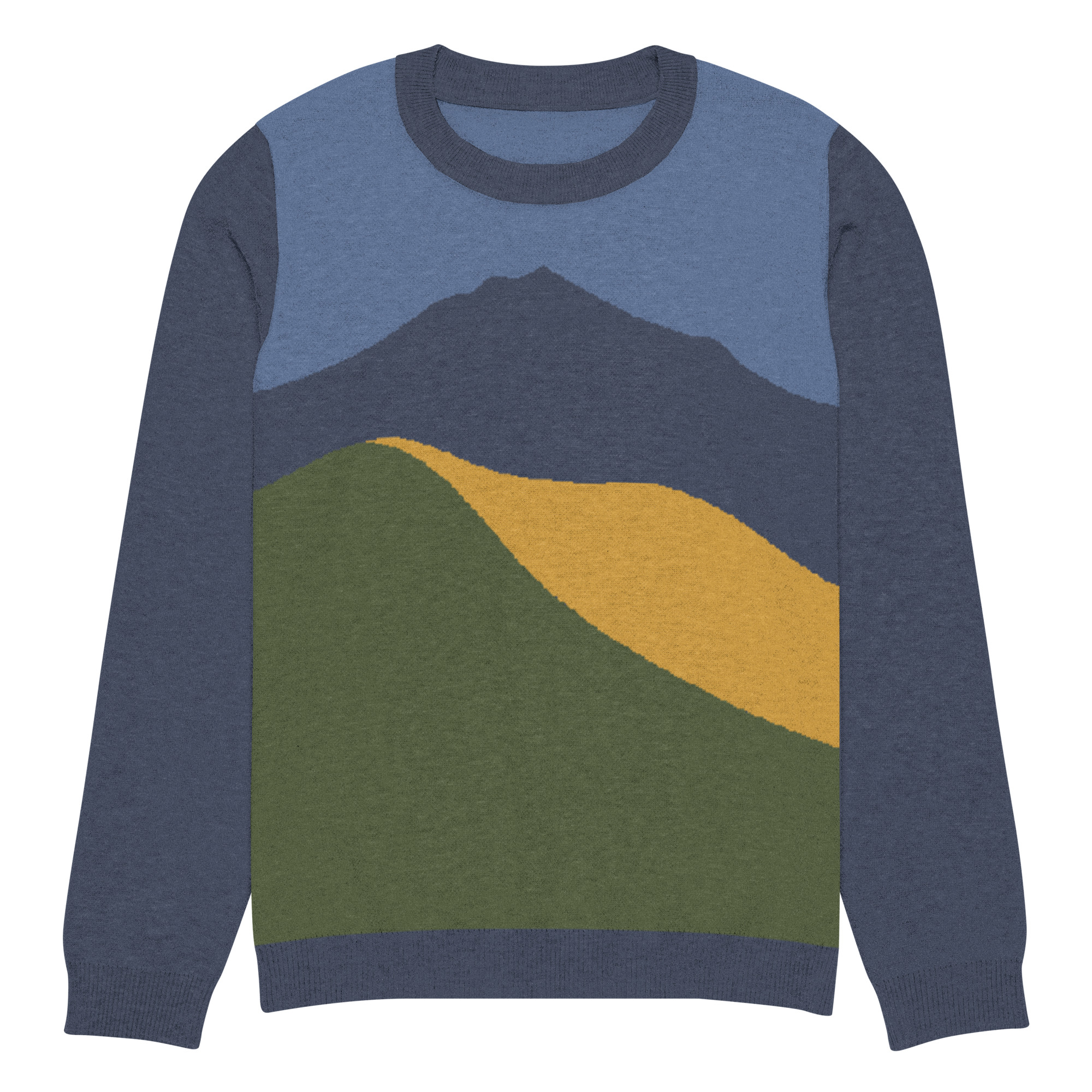 Knitted Mt Tamalpais Marin County California Sweater Unisex - Navy Denim Gold - Image 5