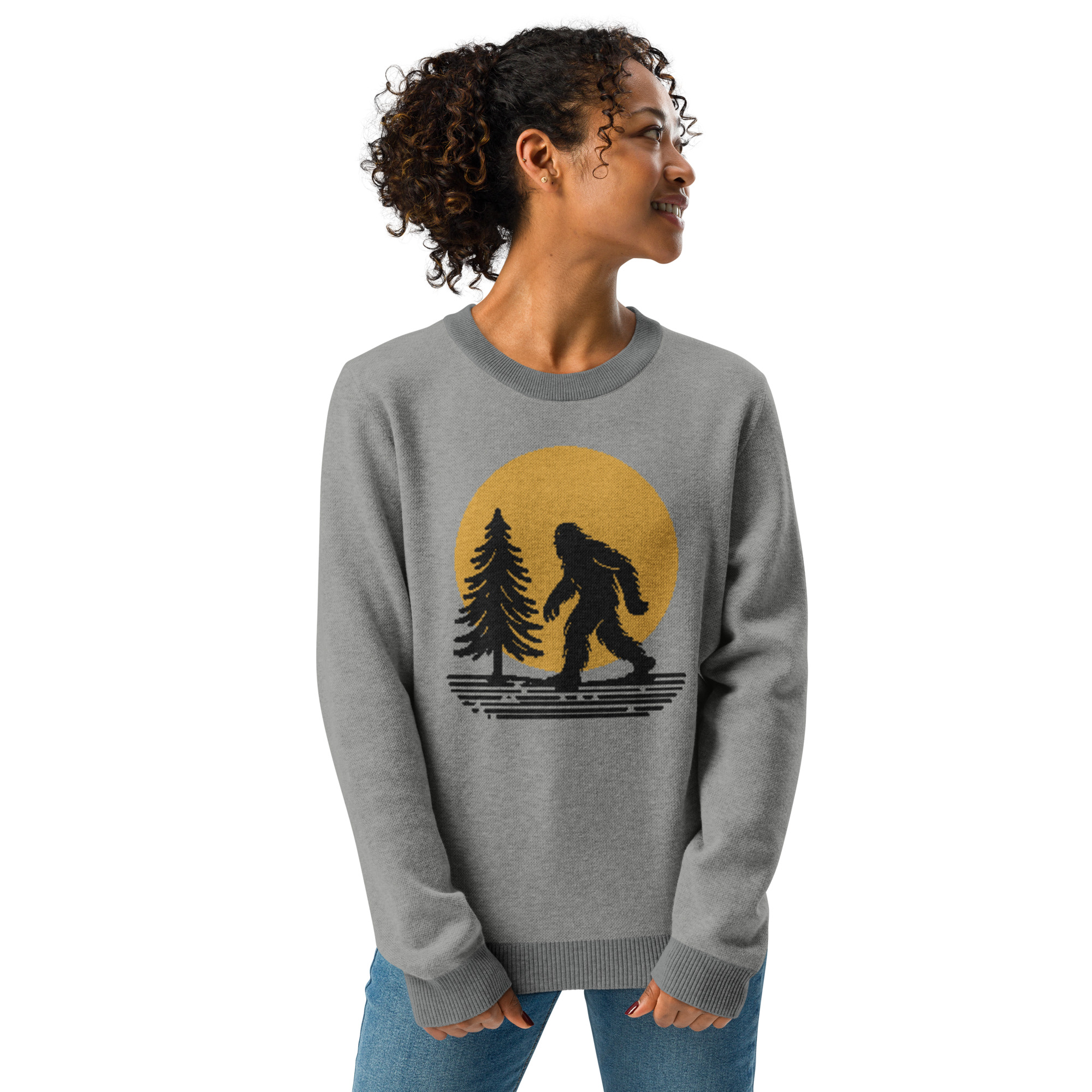 Knitted Sweater Bigfoot Moon and Tree - Foggy Gray - Image 3