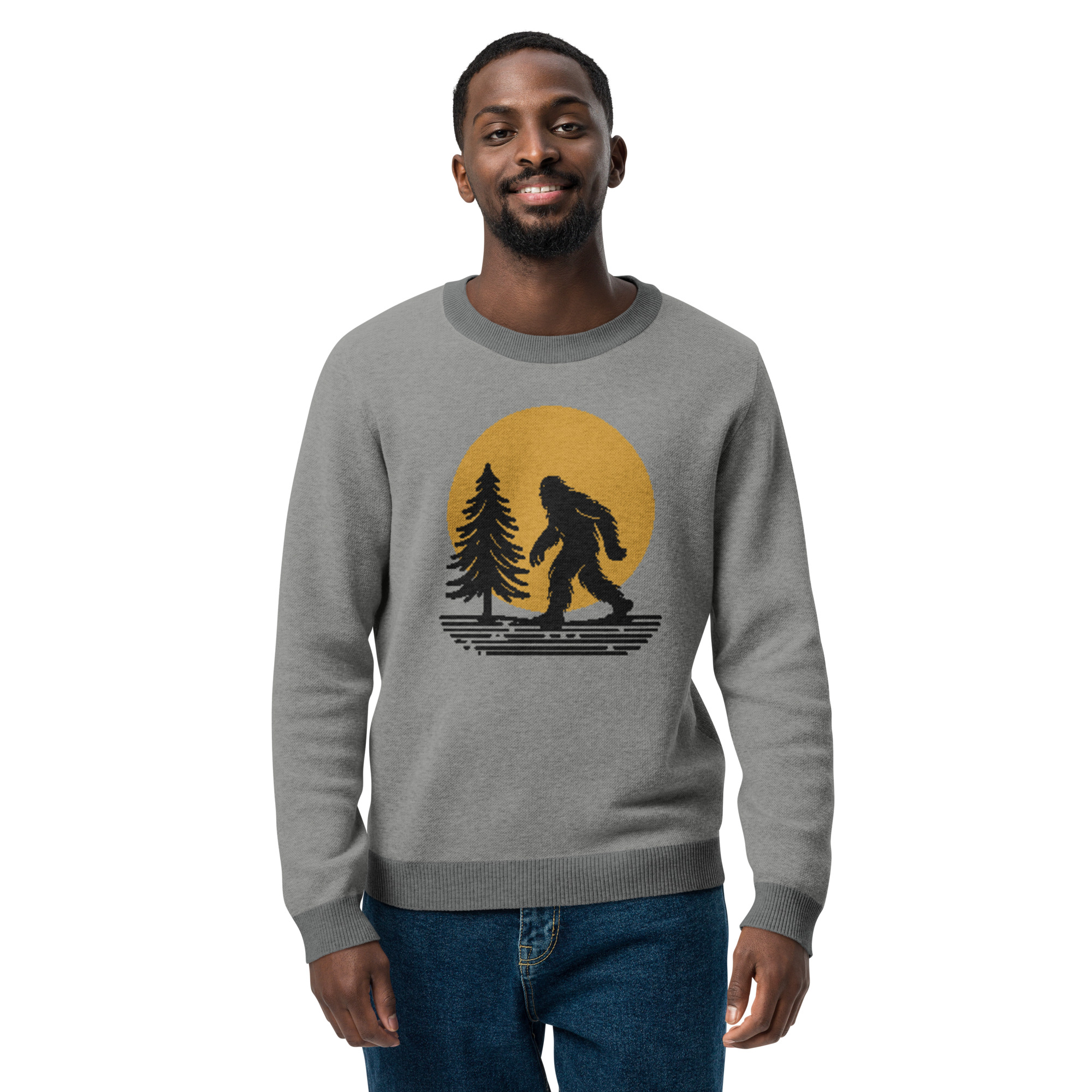 Knitted Sweater Bigfoot Moon and Tree - Foggy Gray - Image 8