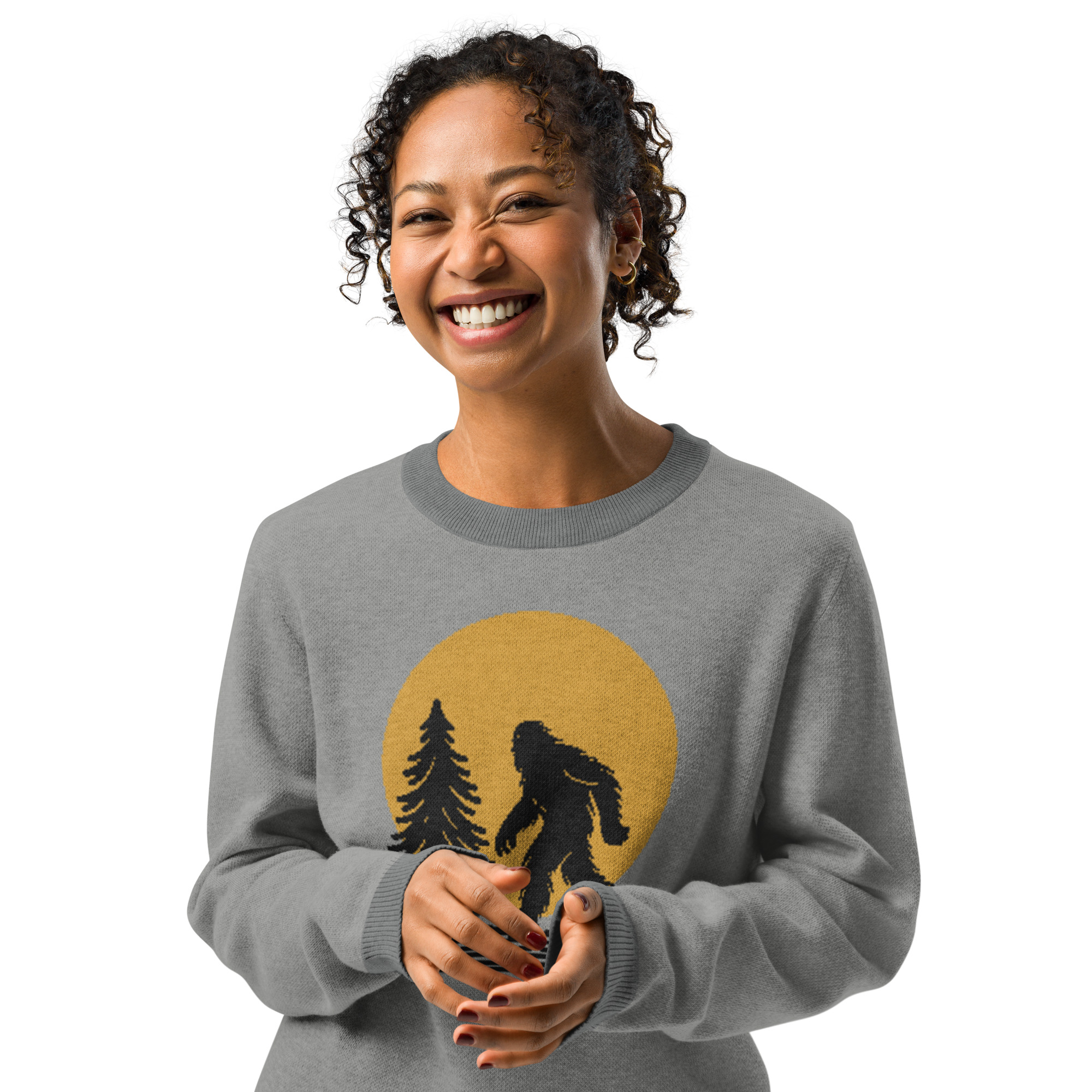 Knitted Sweater Bigfoot Moon and Tree - Foggy Gray - Image 5