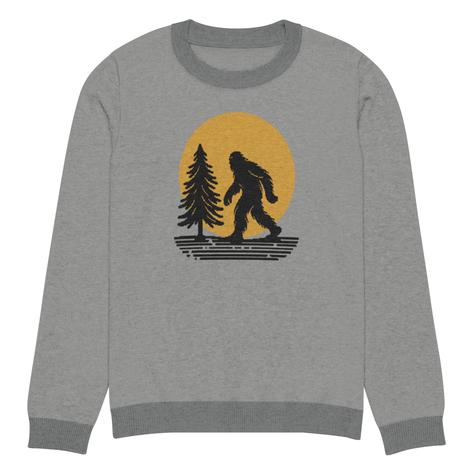 Knitted Sweater Bigfoot Moon and Tree - Foggy Gray