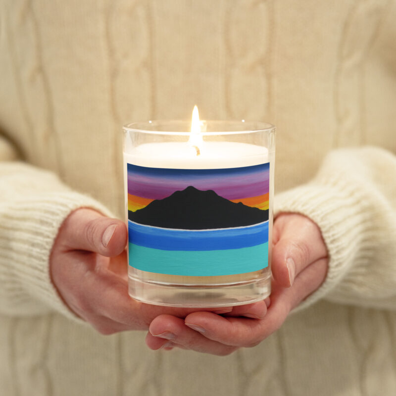 Glass jar soy wax candle The Sleeping Lady's Serene Twilight Shoreline Mt Tamalpais