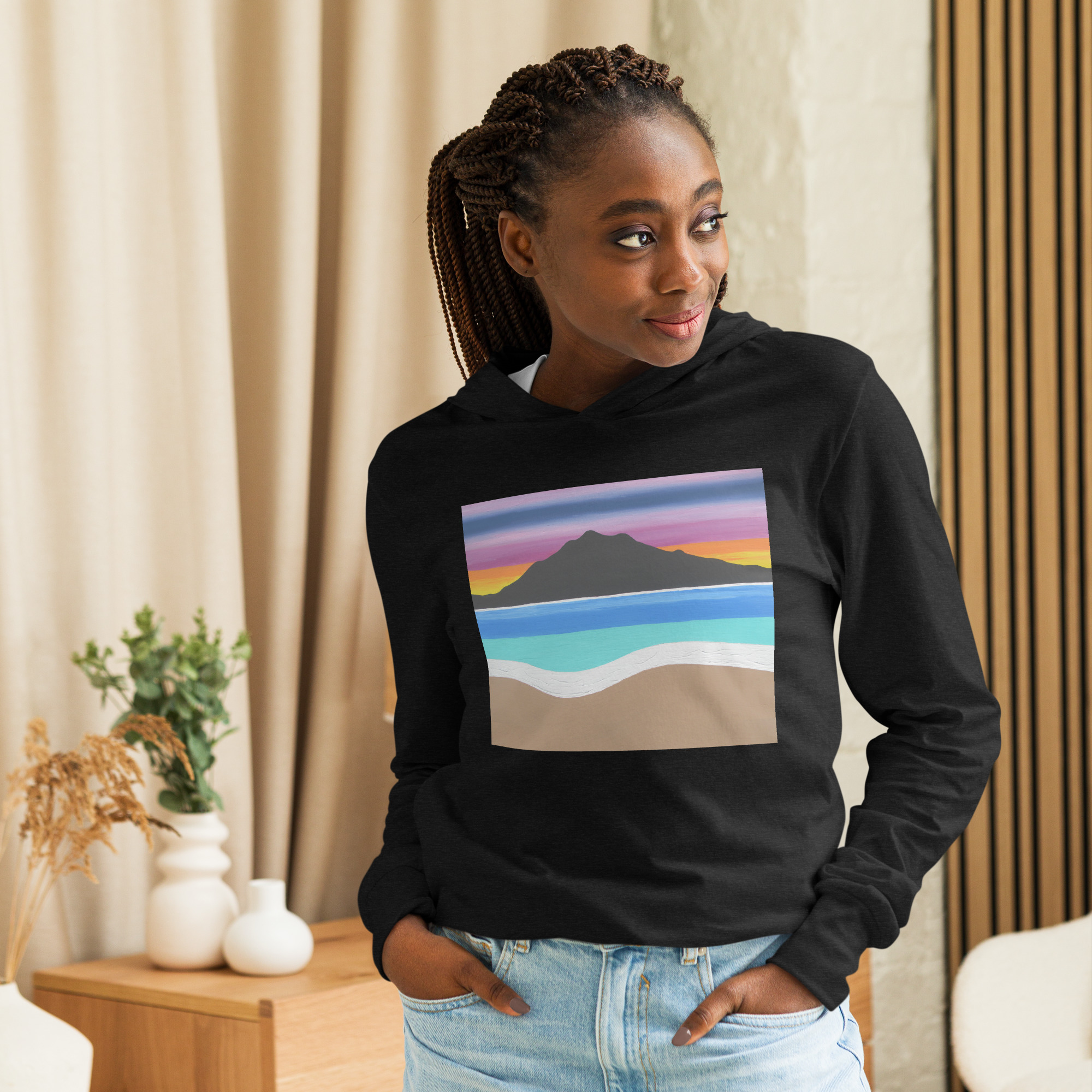 Hooded long-sleeve tee The Sleeping Lady's Serene Twilight Shoreline Mt Tamalpais - Image 2