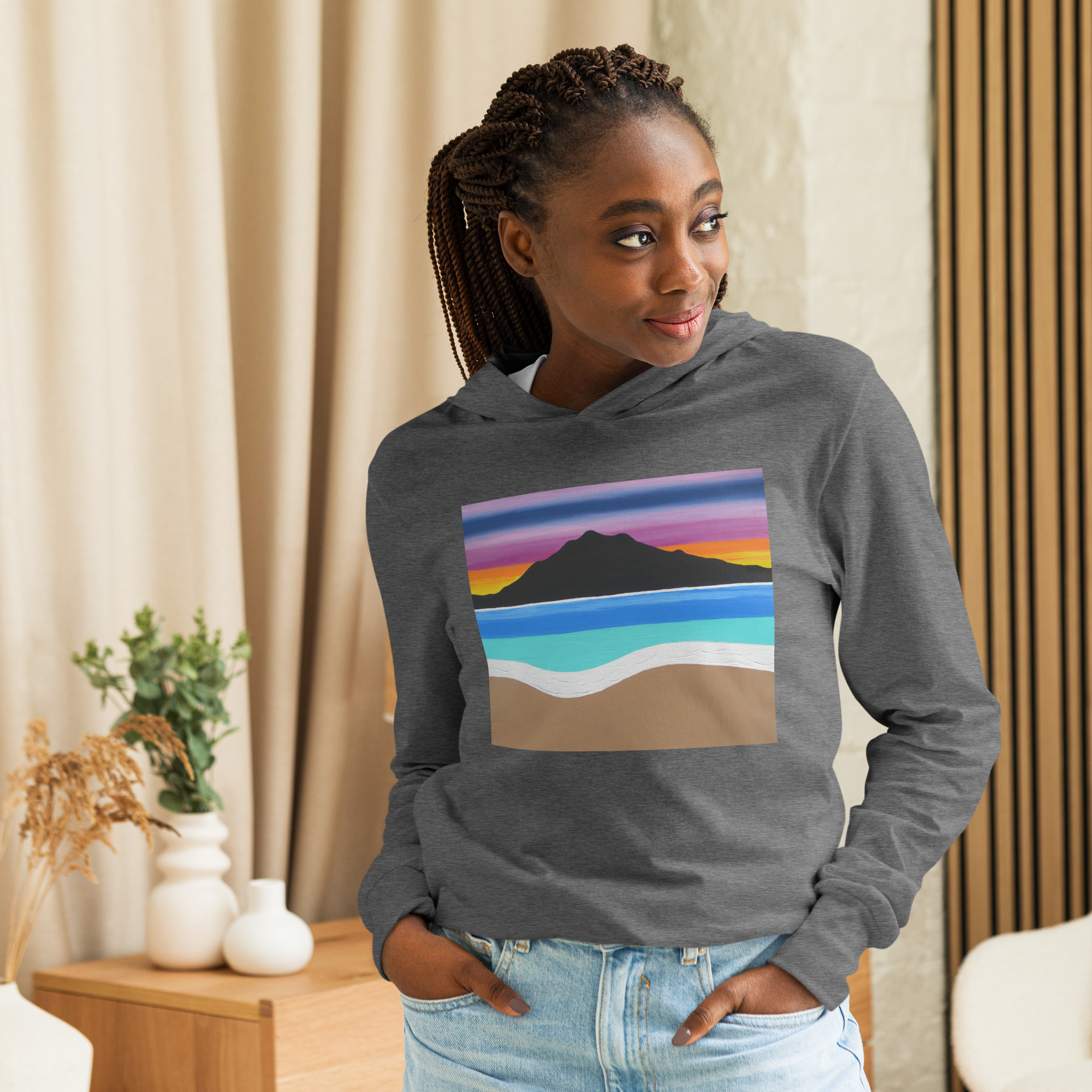 Hooded long-sleeve tee The Sleeping Lady's Serene Twilight Shoreline Mt Tamalpais - Image 7