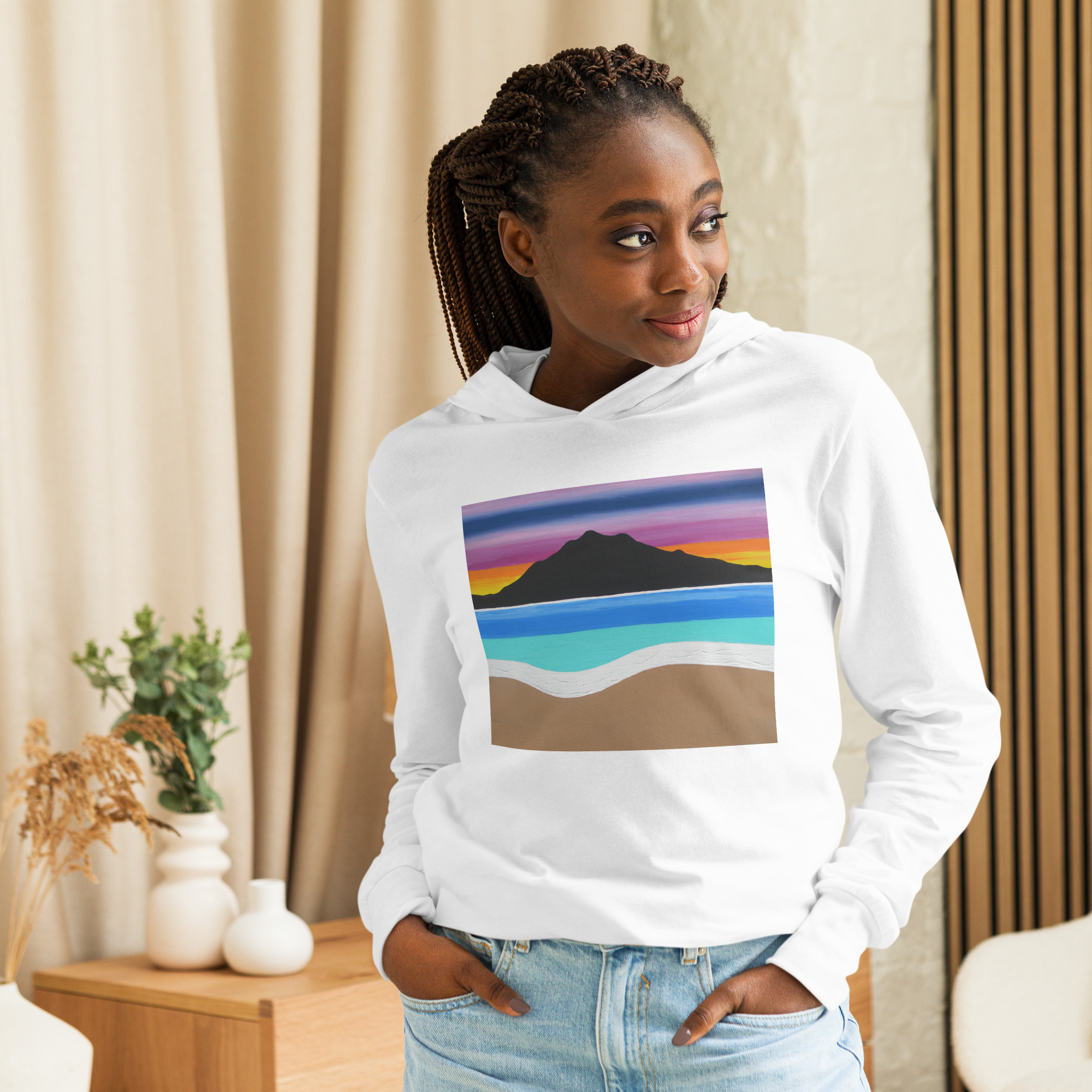 Hooded long-sleeve tee The Sleeping Lady's Serene Twilight Shoreline Mt Tamalpais - Image 11