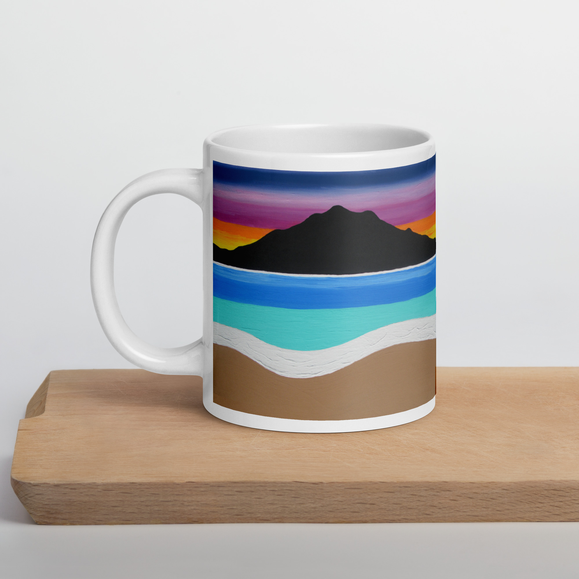 White glossy mug The Sleeping Lady's Serene Twilight Shoreline Mt Tamalpais