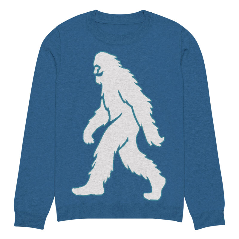 Knitted Sweater Smiling Yeti Bigfoot Mysterious Winter Blue - XL