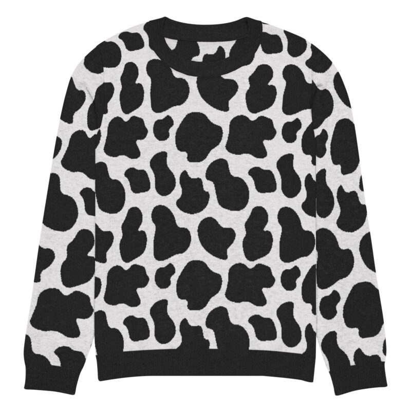 Knitted Cow Print Sweater Black and Creamy White