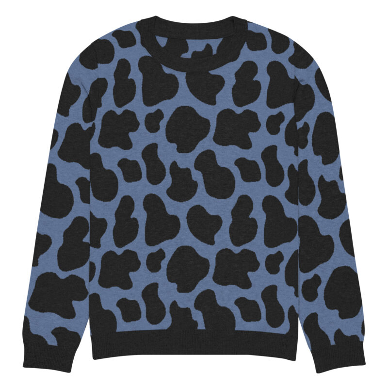 Knitted Cow Print Sweater Light Denim Blue