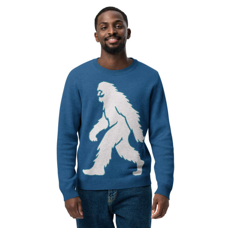 Knitted Sweater Smiling Yeti Bigfoot Mysterious Winter Blue