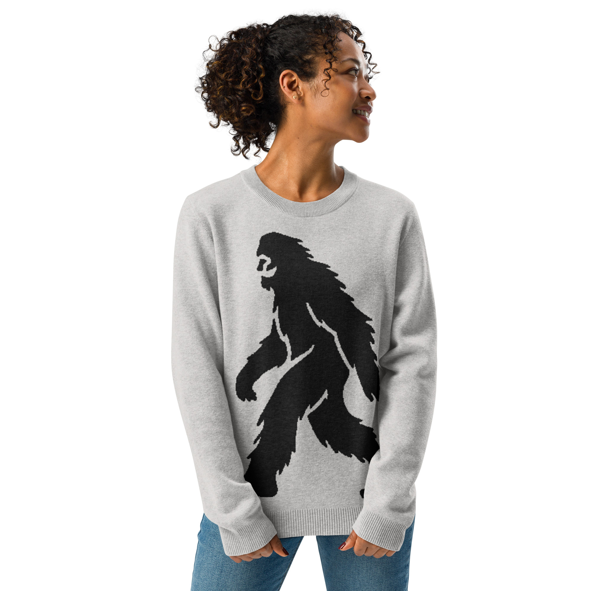 Knitted Sweater Smiling Bigfoot - Mysterious Foggy Gray - Image 9