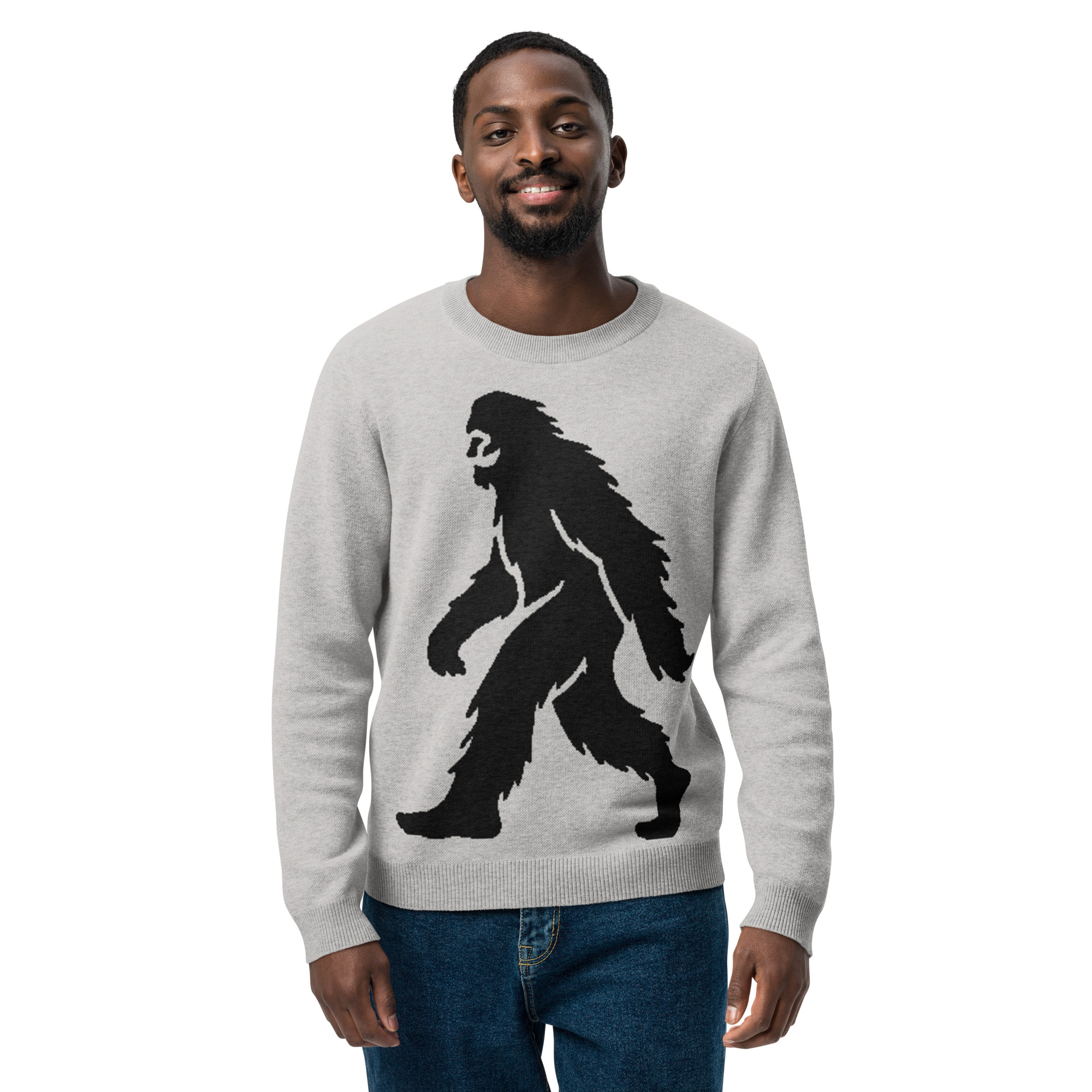 Knitted Sweater Smiling Bigfoot - Mysterious Foggy Gray - Image 2