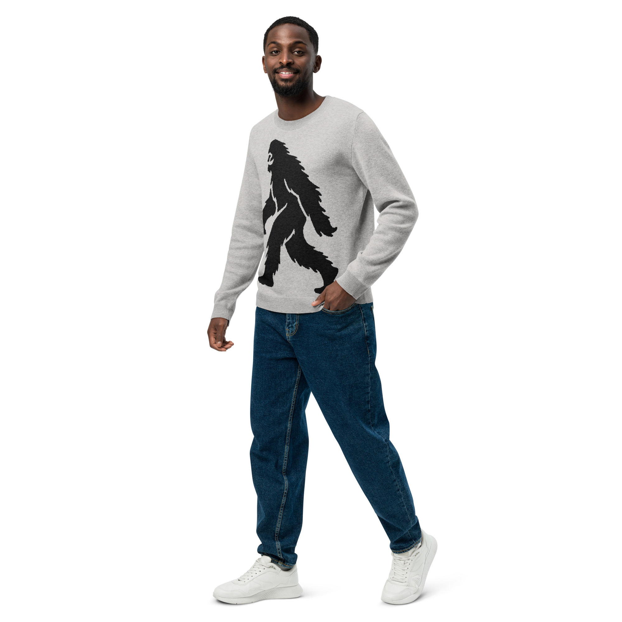 Knitted Sweater Smiling Bigfoot - Mysterious Foggy Gray - Image 5