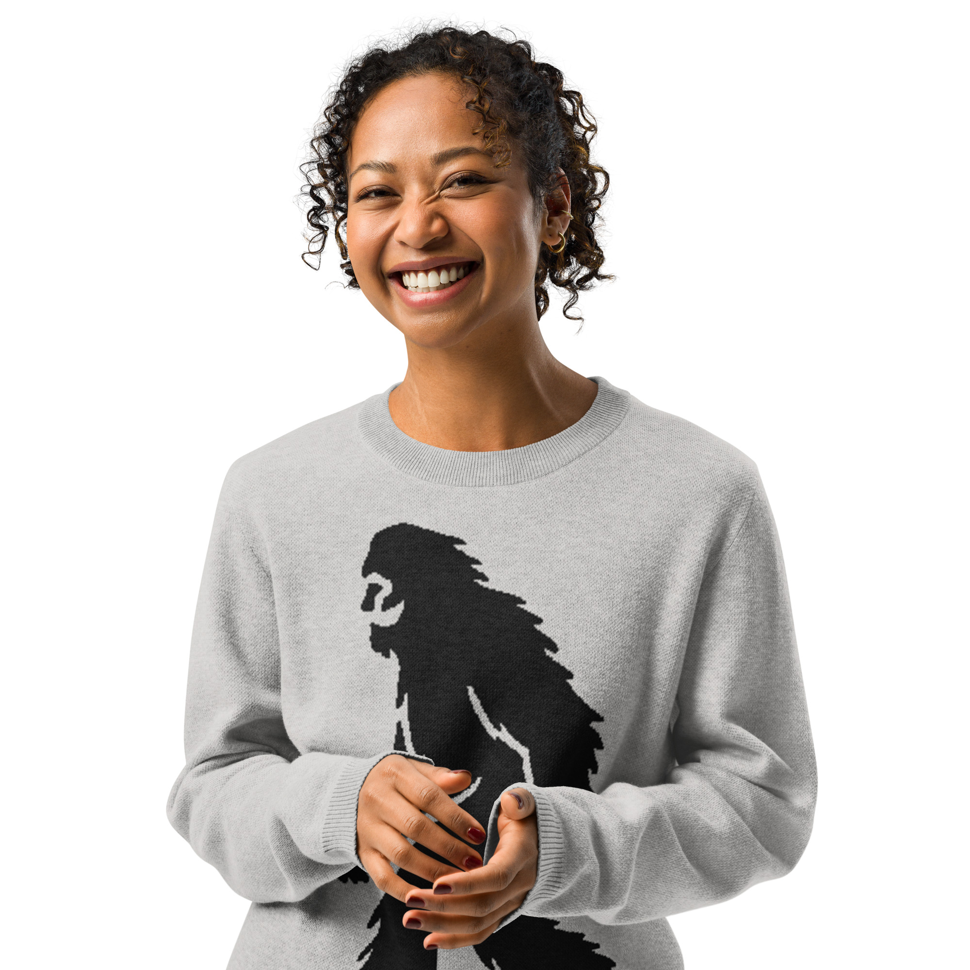 Knitted Sweater Smiling Bigfoot - Mysterious Foggy Gray - Image 8