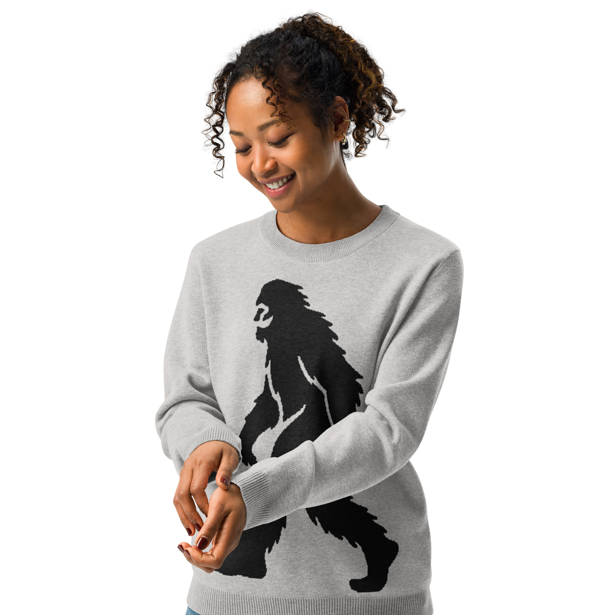 Knitted Sweater Smiling Bigfoot - Mysterious Foggy Gray - Image 7