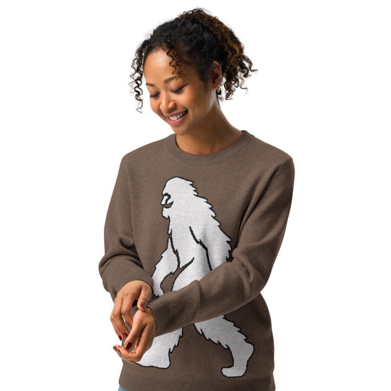 Knitted Sweater Smiling Yeti Bigfoot Earth Brown