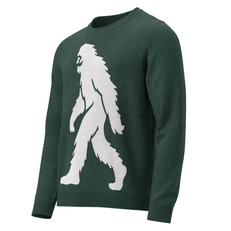 Knitted Sweater Smiling Yeti Bigfoot Deep Forest Green