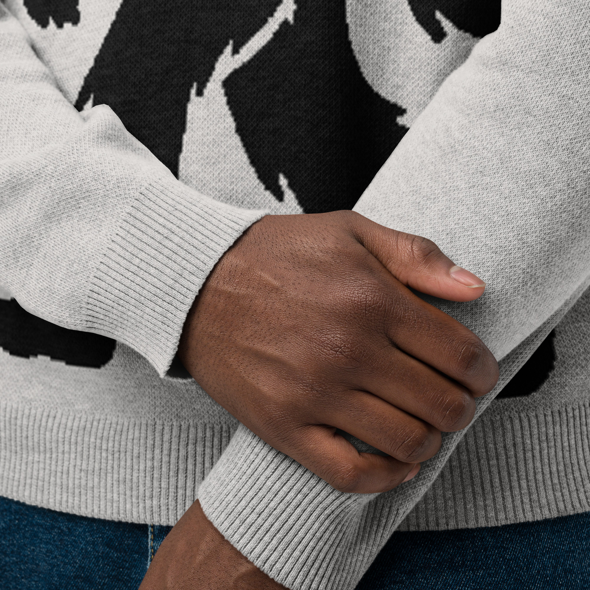 Knitted Sweater Smiling Bigfoot - Mysterious Foggy Gray - Image 3