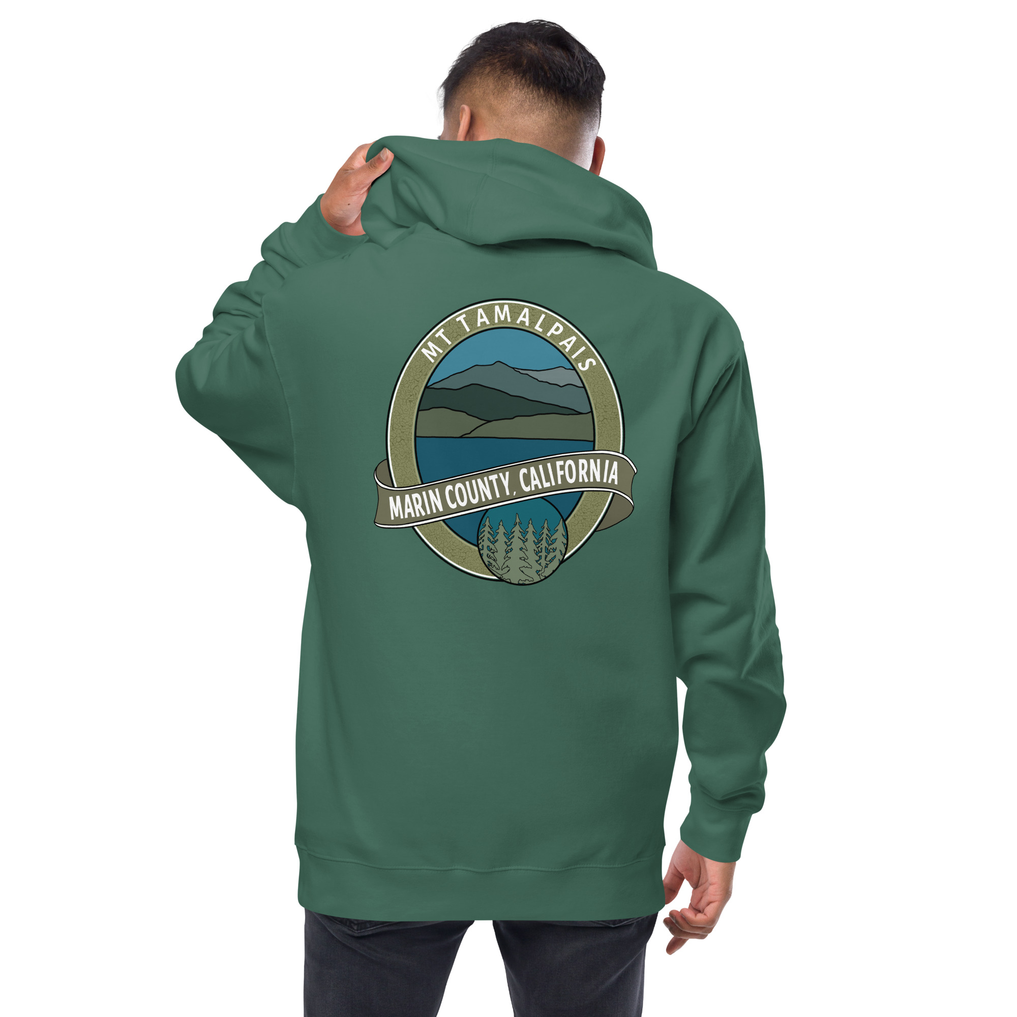 Fleece zip up hoodie Oval Mt Tamalpais Marin County California Collector's Design Front and back Unisex - Image 7