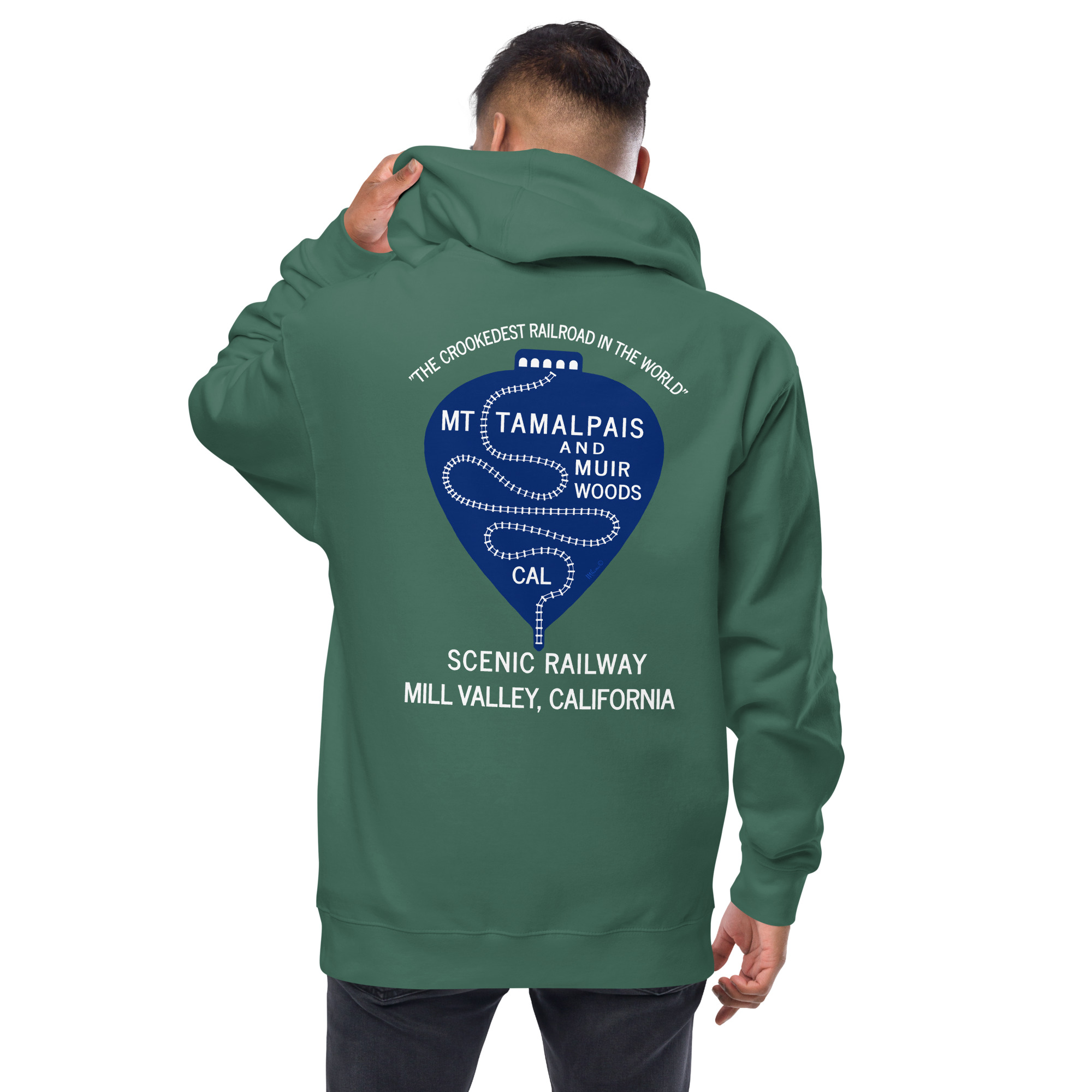 Unisex fleece zip up Crookedest Railroad Mt Tamalpais Muir Woods Marin County California Design on front and back - Image 7