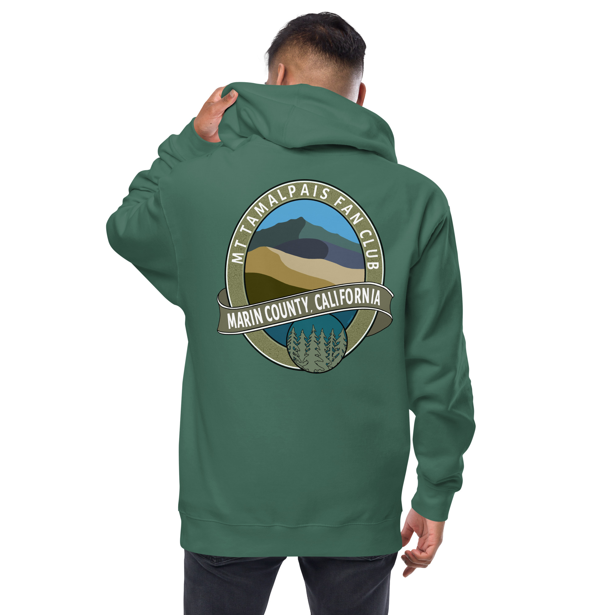 Fleece zip up hoodie Oval Mt Tamalpais Fan Club Marin County California Collector's Design on front and back Unisex