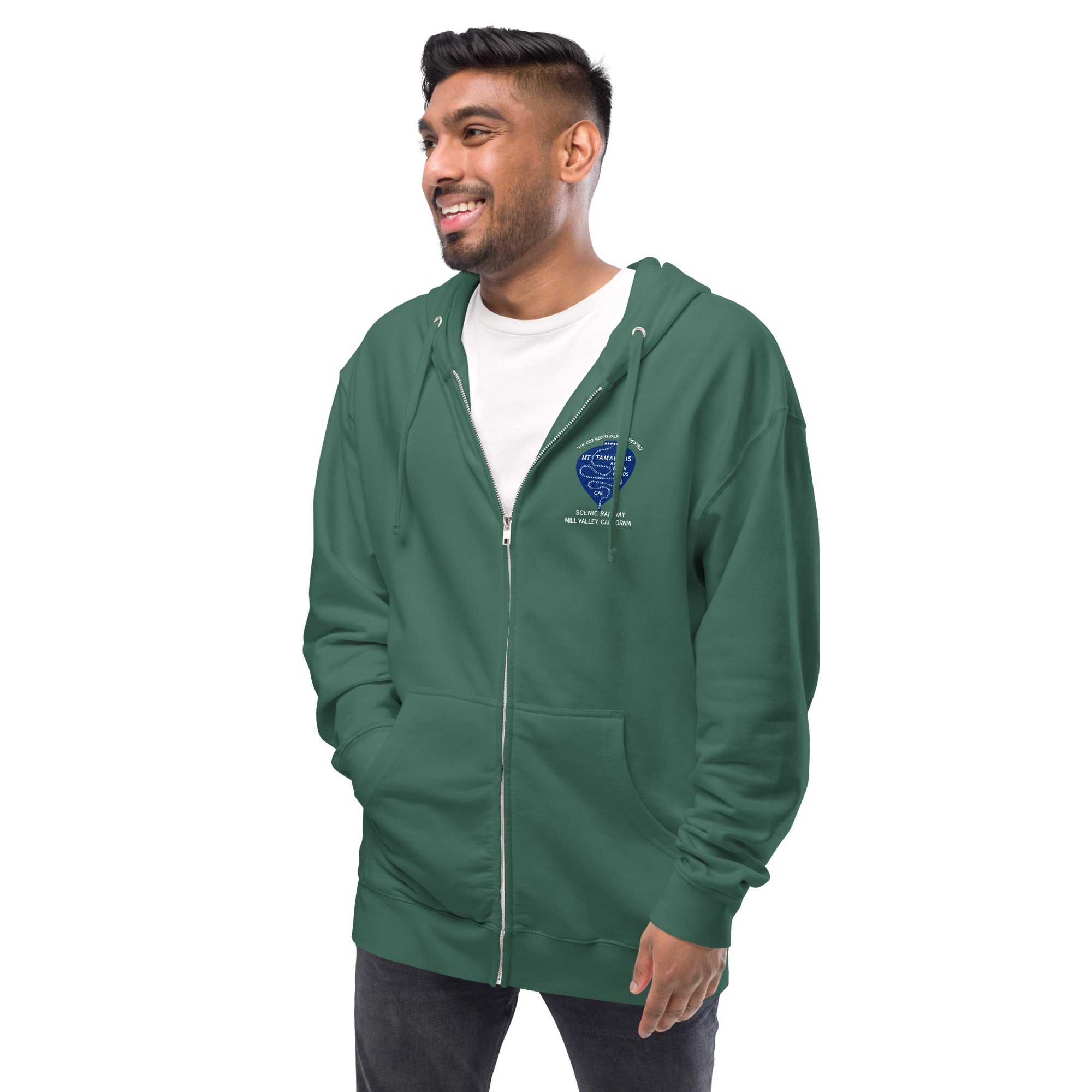 Unisex fleece zip up Crookedest Railroad Mt Tamalpais Muir Woods Marin County California Design on front and back - Image 8