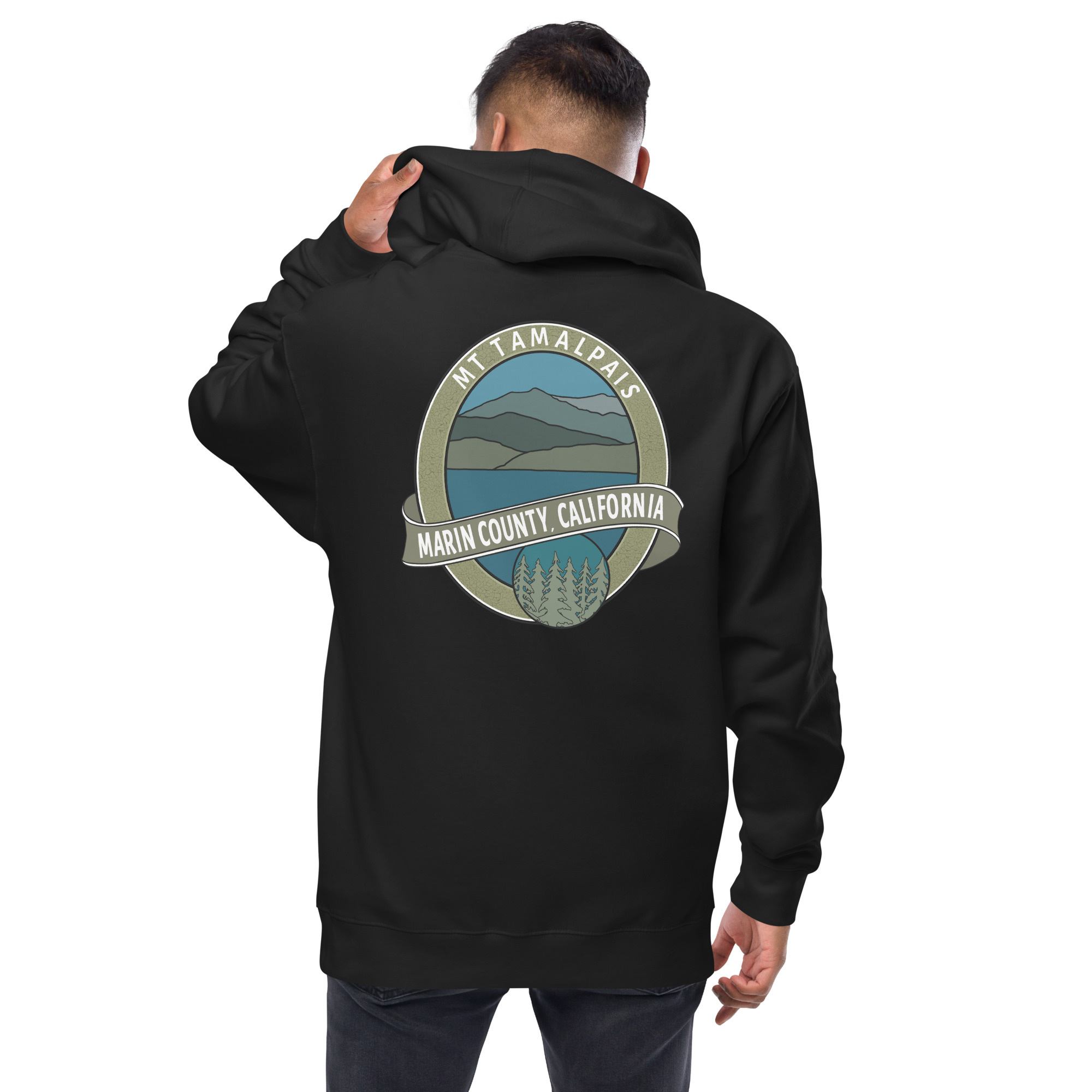 Fleece zip up hoodie Oval Mt Tamalpais Marin County California Collector's Design Front and back Unisex - Image 2