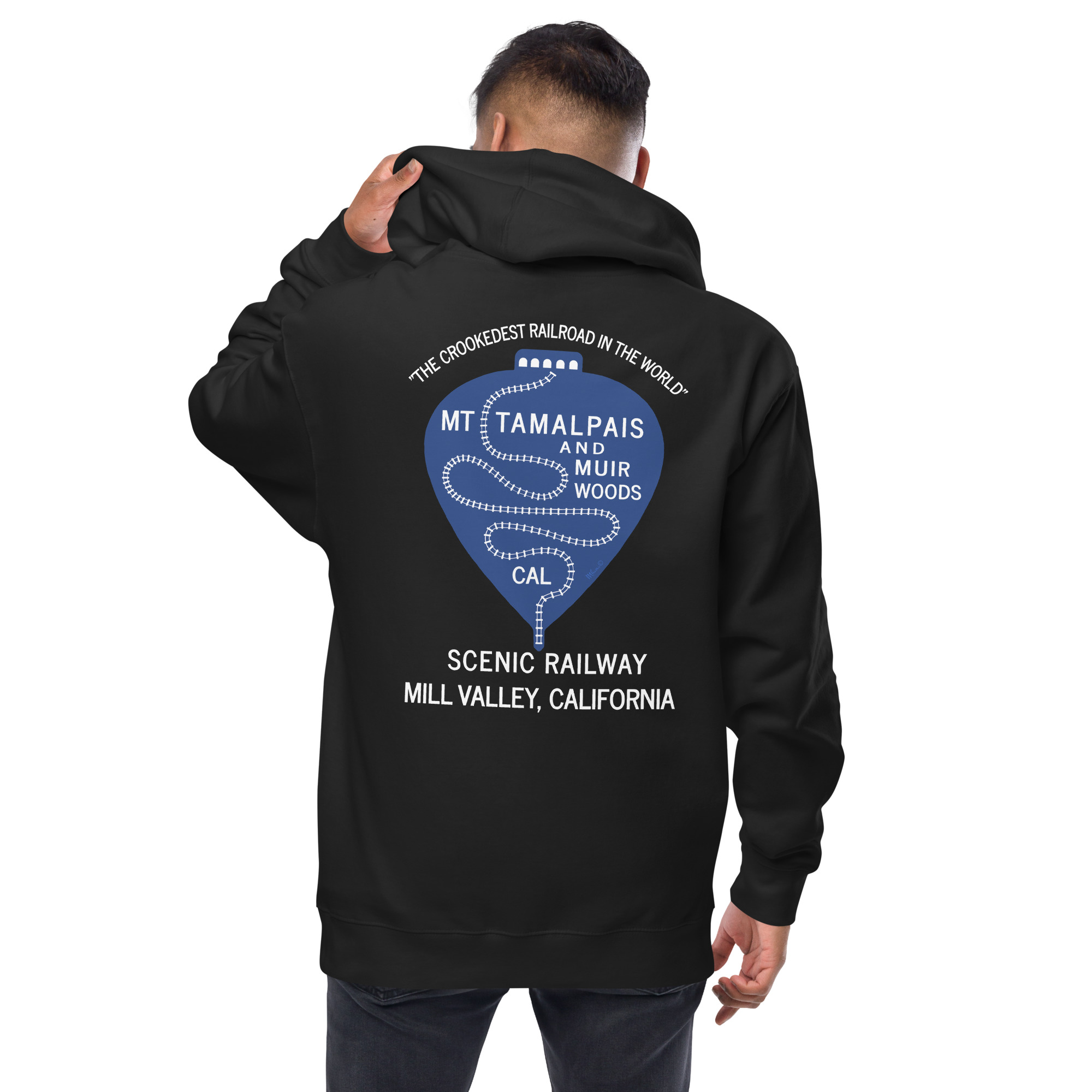 Unisex fleece zip up Crookedest Railroad Mt Tamalpais Muir Woods Marin County California Design on front and back - Image 6