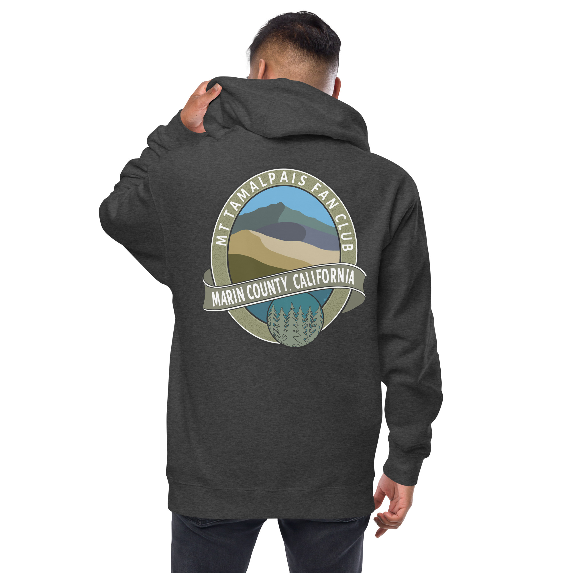 Fleece zip up hoodie Oval Mt Tamalpais Fan Club Marin County California Collector's Design on front and back Unisex - Image 7