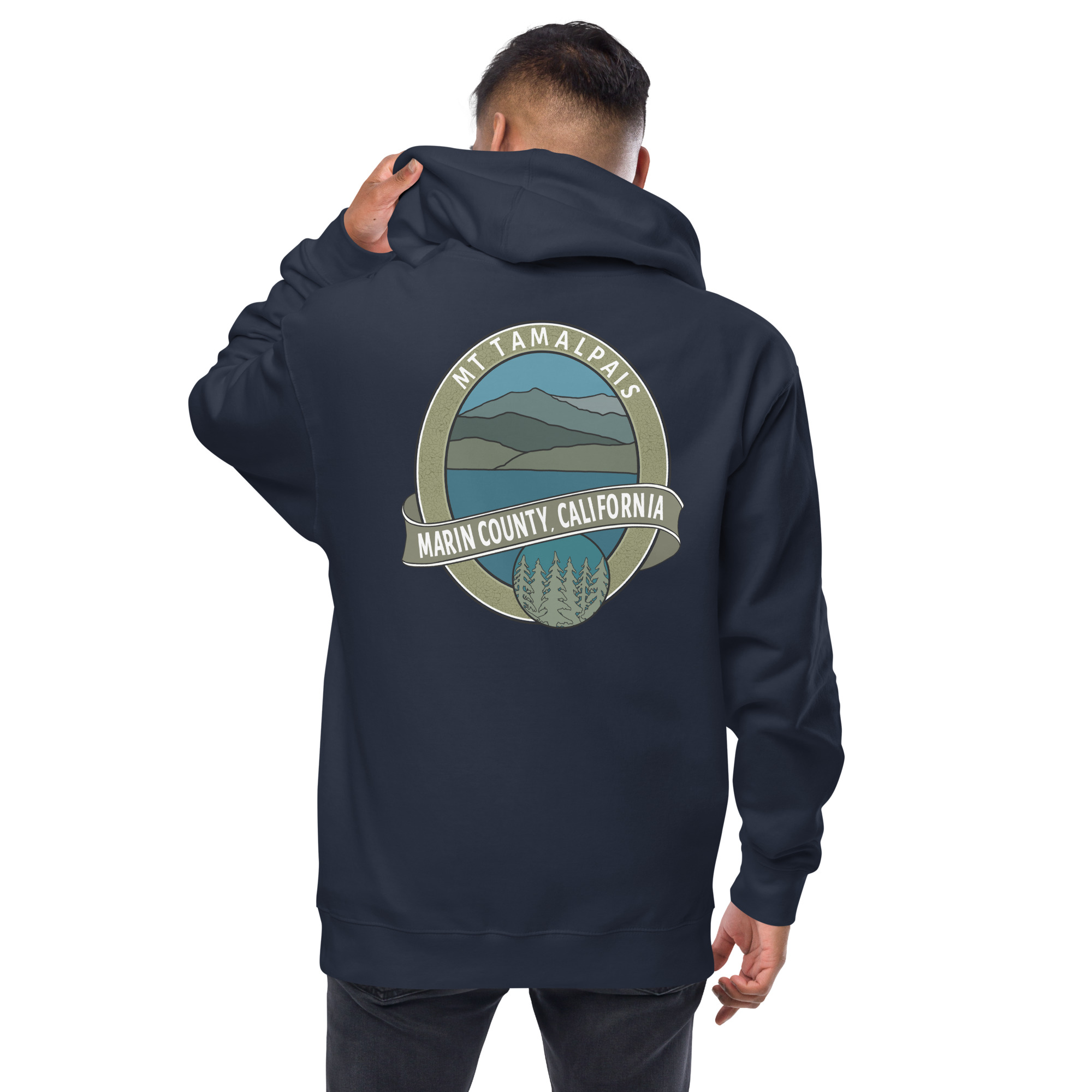 Fleece zip up hoodie Oval Mt Tamalpais Marin County California Collector's Design Front and back Unisex - Image 3