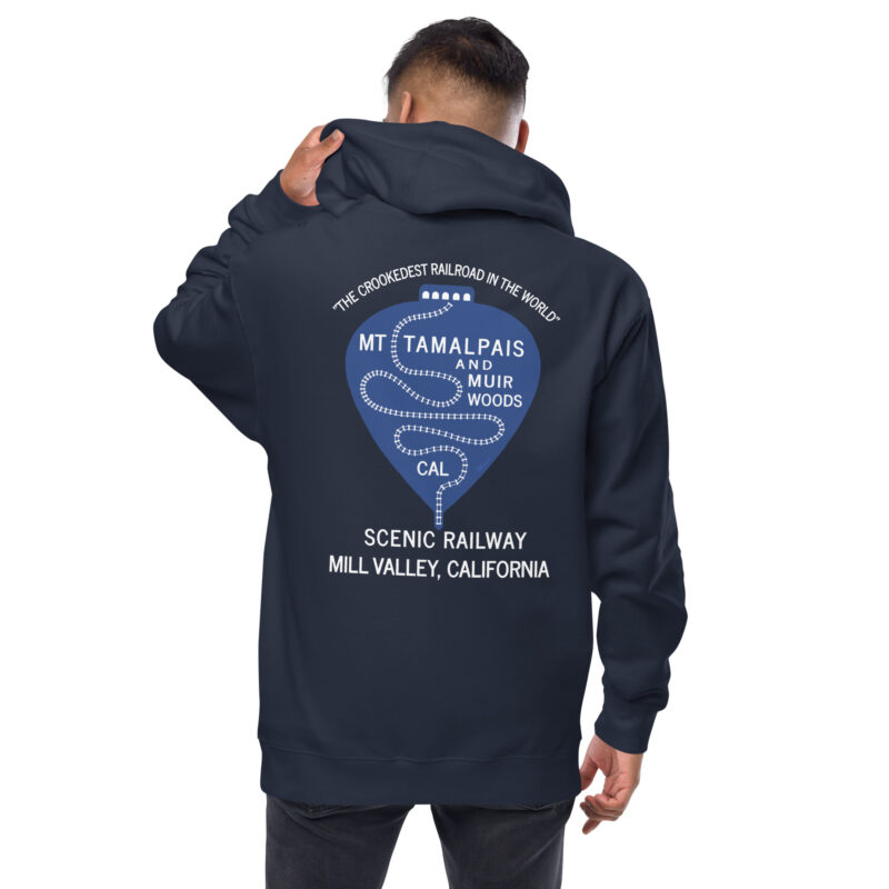 Unisex fleece zip up Crookedest Railroad Mt Tamalpais Muir Woods Marin County California Design on front and back