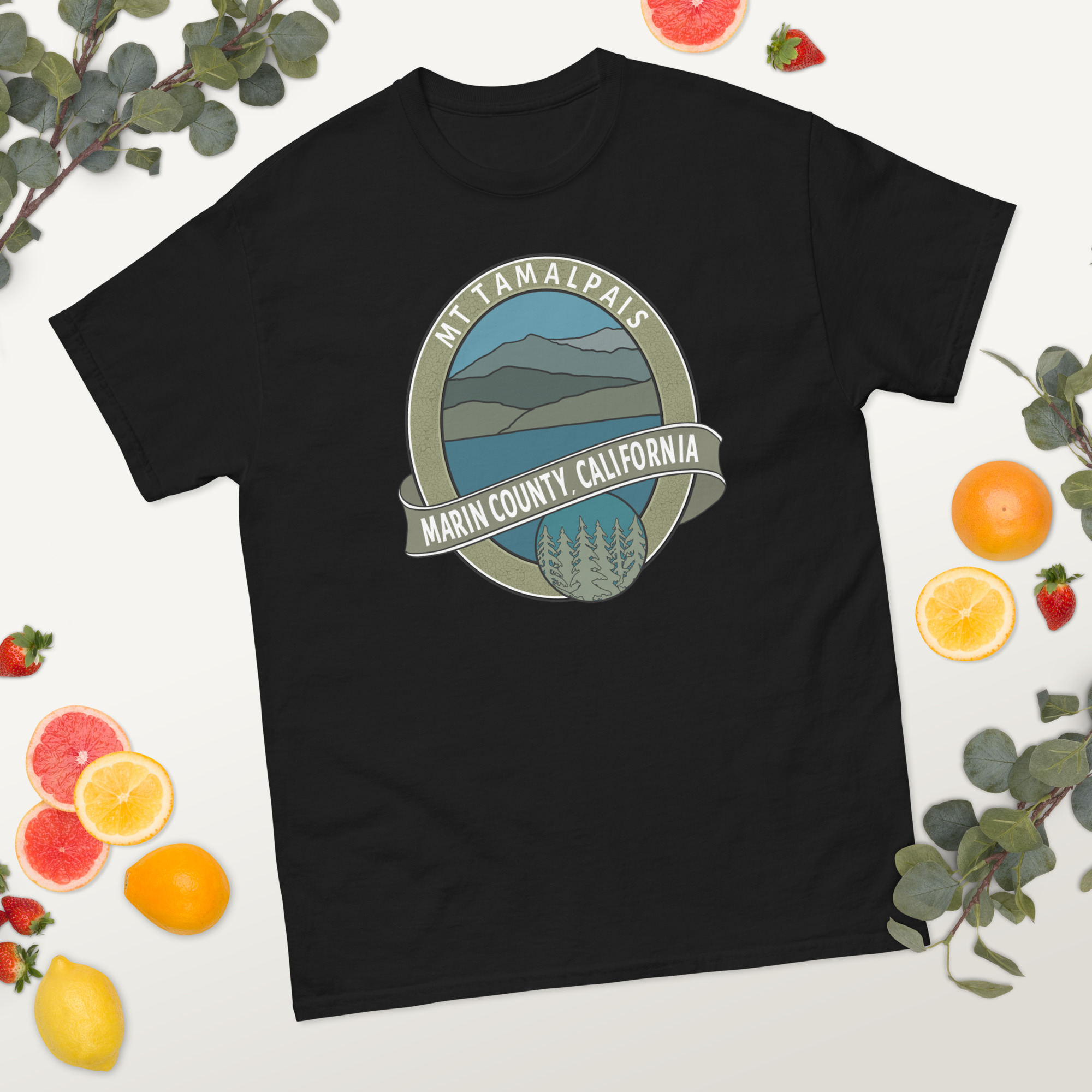Short Sleeve T-shirt Oval Mt Tamalpais Marin County California Collector's Design Front Men's / Unisex