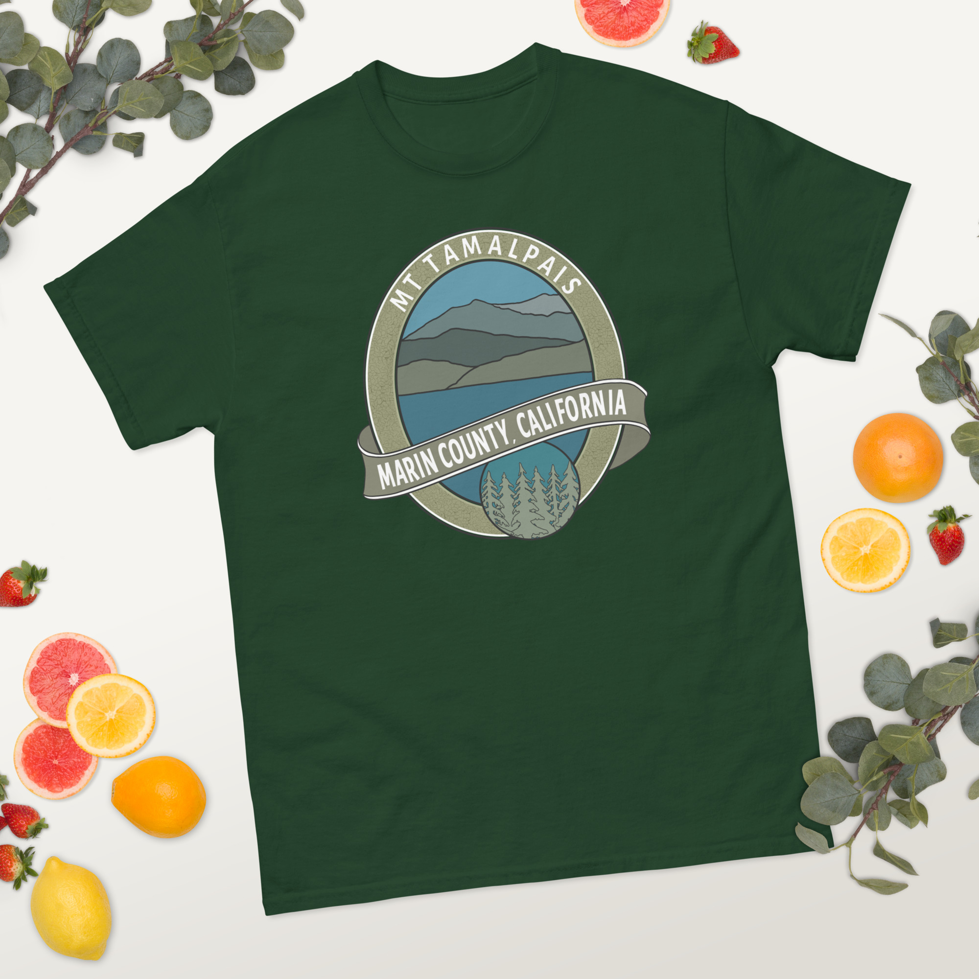 Short Sleeve T-shirt Oval Mt Tamalpais Marin County California Collector's Design Front Men's / Unisex - Image 11