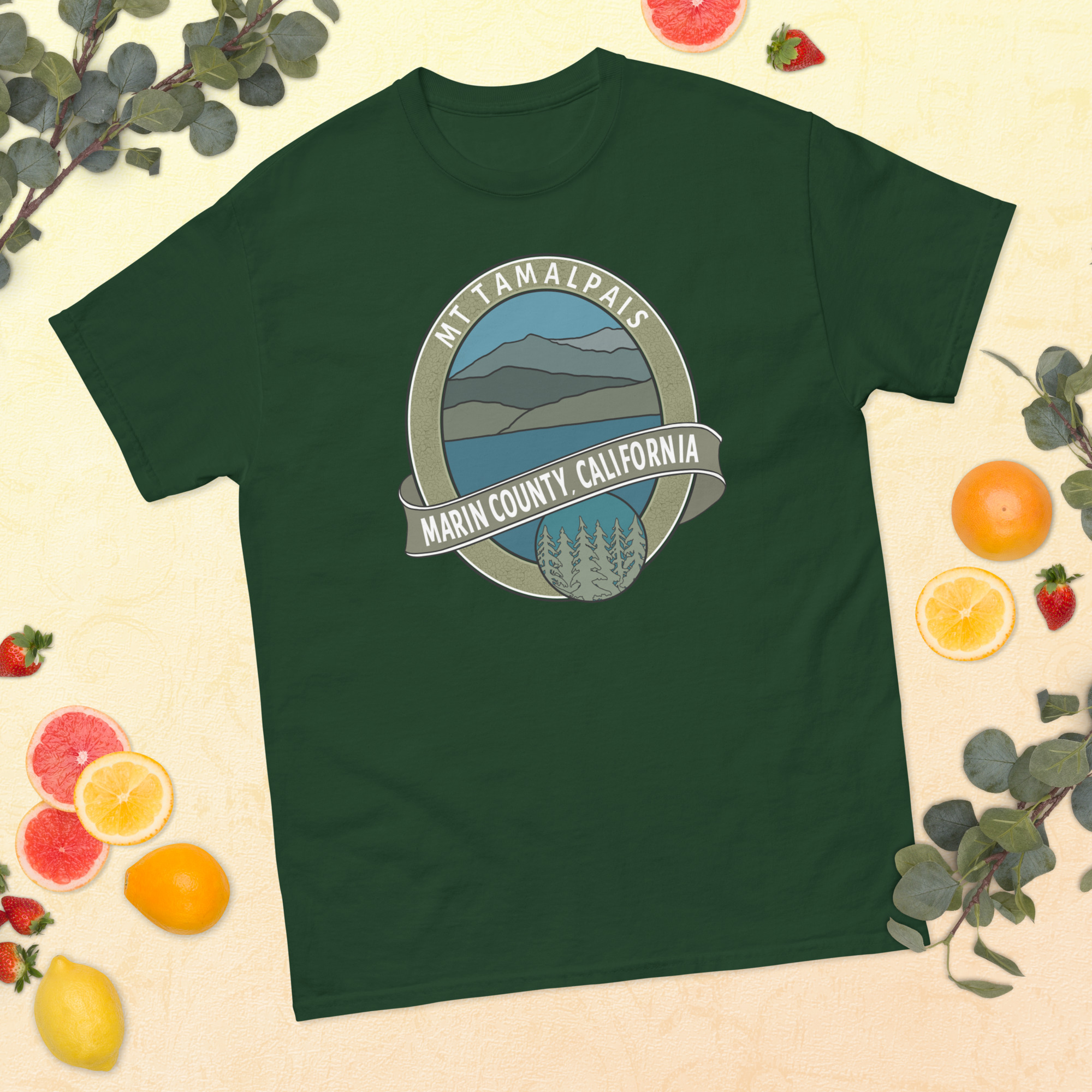Short Sleeve T-shirt Oval Mt Tamalpais Marin County California Collector's Design Front Men's / Unisex - Image 12