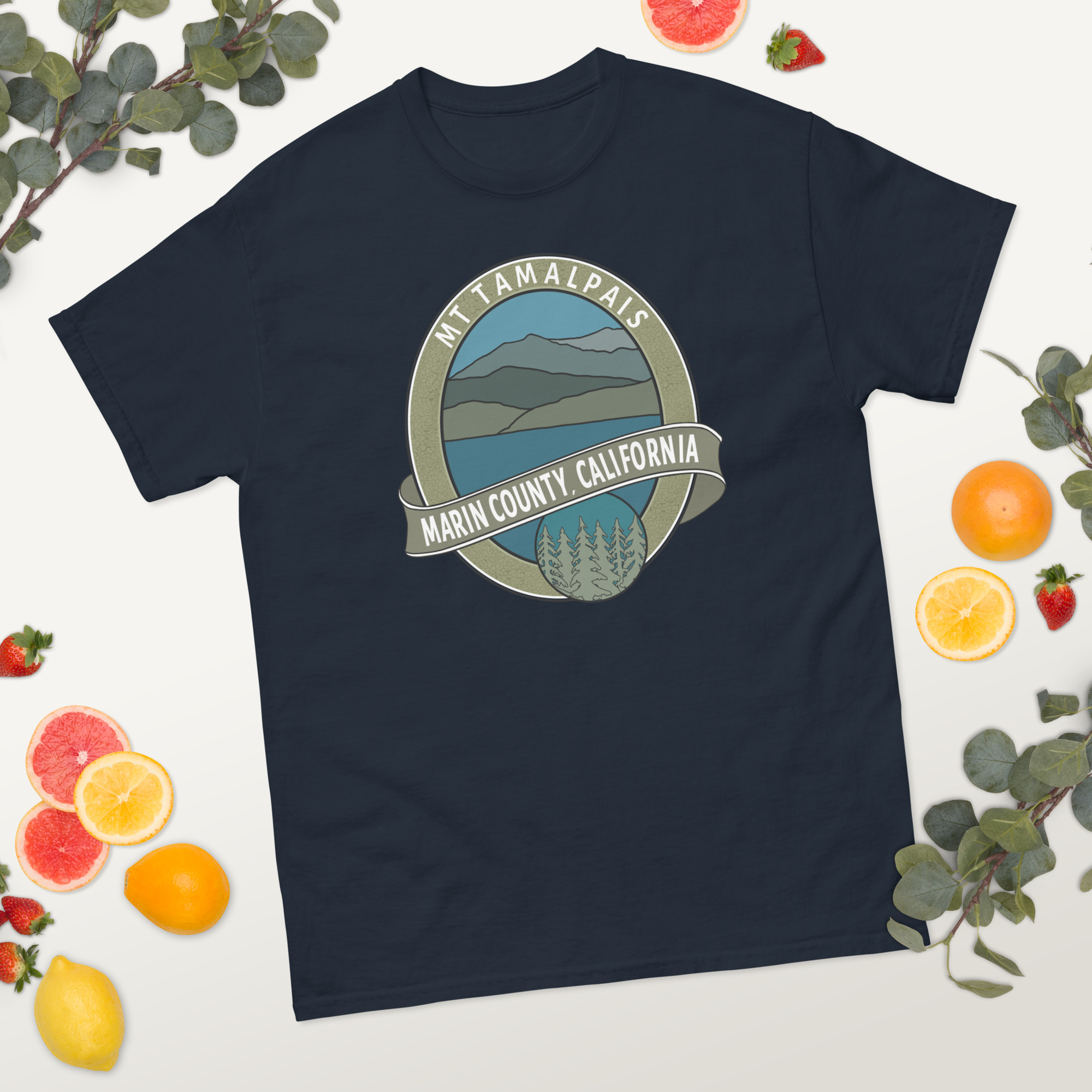 Short Sleeve T-shirt Oval Mt Tamalpais Marin County California Collector's Design Front Men's / Unisex - Image 6