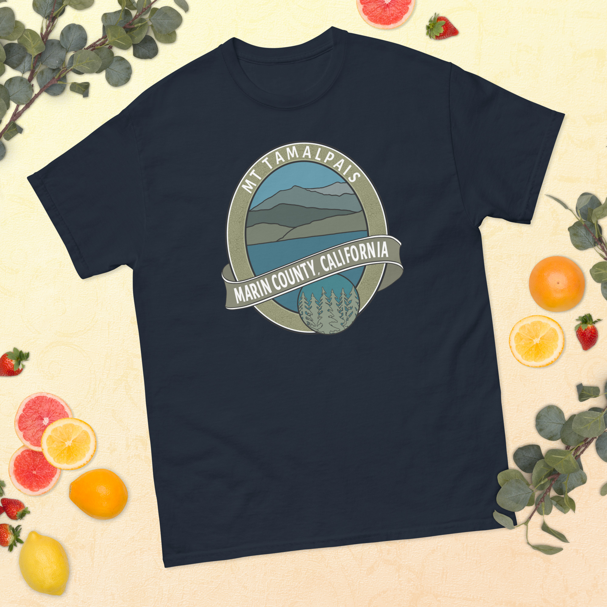 Short Sleeve T-shirt Oval Mt Tamalpais Marin County California Collector's Design Front Men's / Unisex - Image 5
