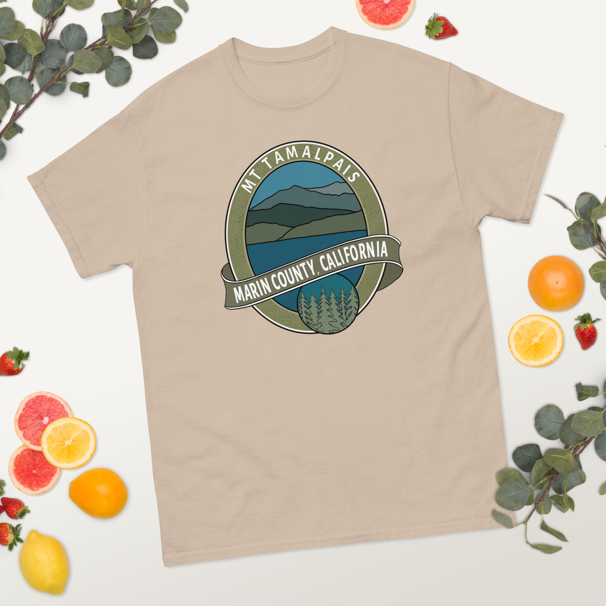 Short Sleeve T-shirt Oval Mt Tamalpais Marin County California Collector's Design Front Men's / Unisex - Image 14