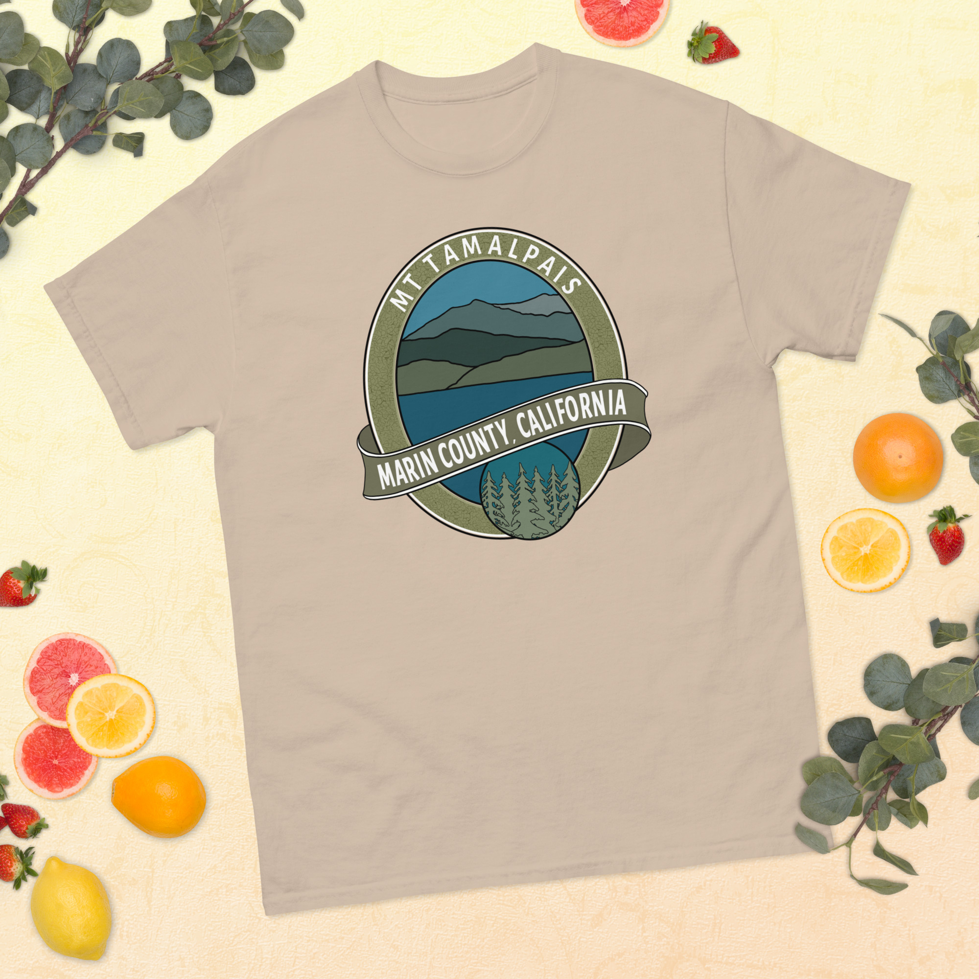 Short Sleeve T-shirt Oval Mt Tamalpais Marin County California Collector's Design Front Men's / Unisex - Image 13