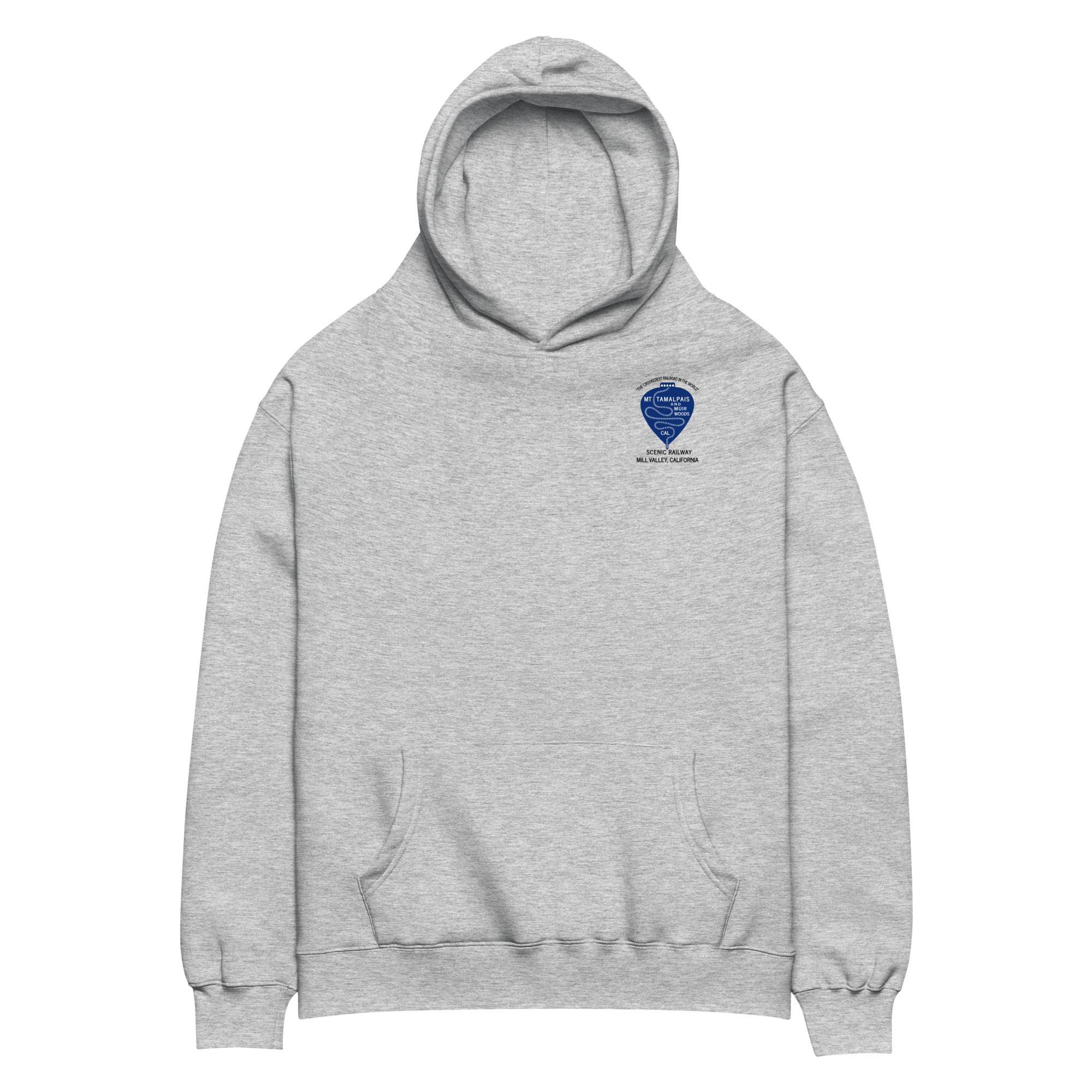 Oversized hoodie Vintage 1911 Mt Tamalpais Railroad Muir Woods Mill Valley California Design Front chest and Back black text - Image 2